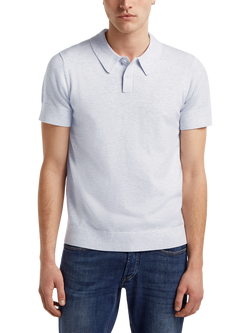 DENHAM Eaton Regular Fit Short Sleeve Knitted Polo Shirt, Light Grey - view 2, Light Grey