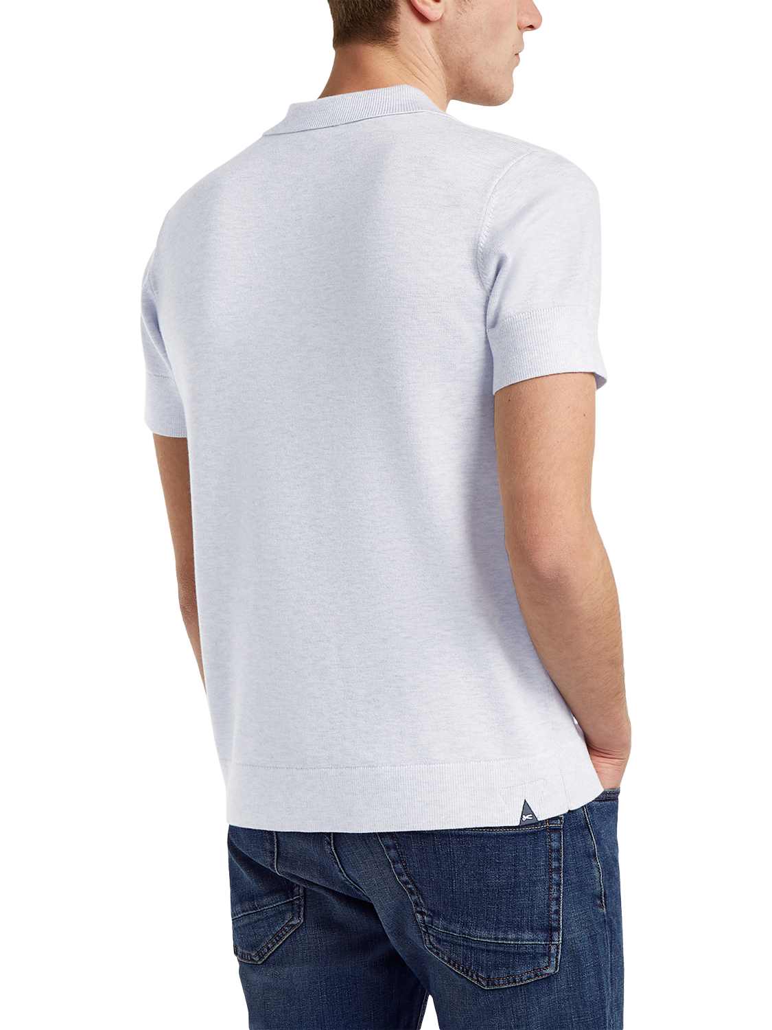 Product image 4 of 4, which shows DENHAM Eaton Regular Fit Short Sleeve Knitted Polo Shirt, Light Grey, M