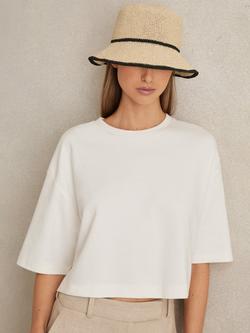 Reiss Edith Stripe Straw Hat, Brown - view 2, Brown