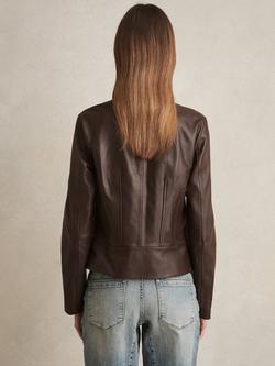 Reiss Allie Biker Leather Jacket, Chocolate Brown - view 2, Chocolate Brown