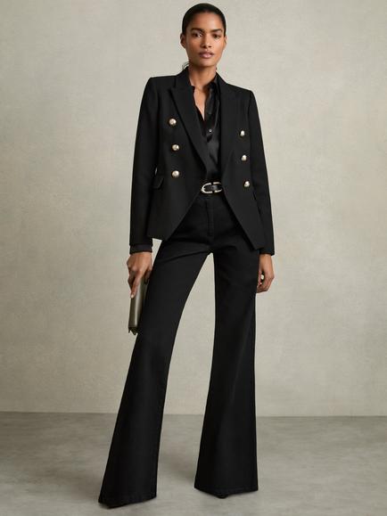 Reiss Petite Tally Double Breasted Wool Blend Jacket, Black, Black