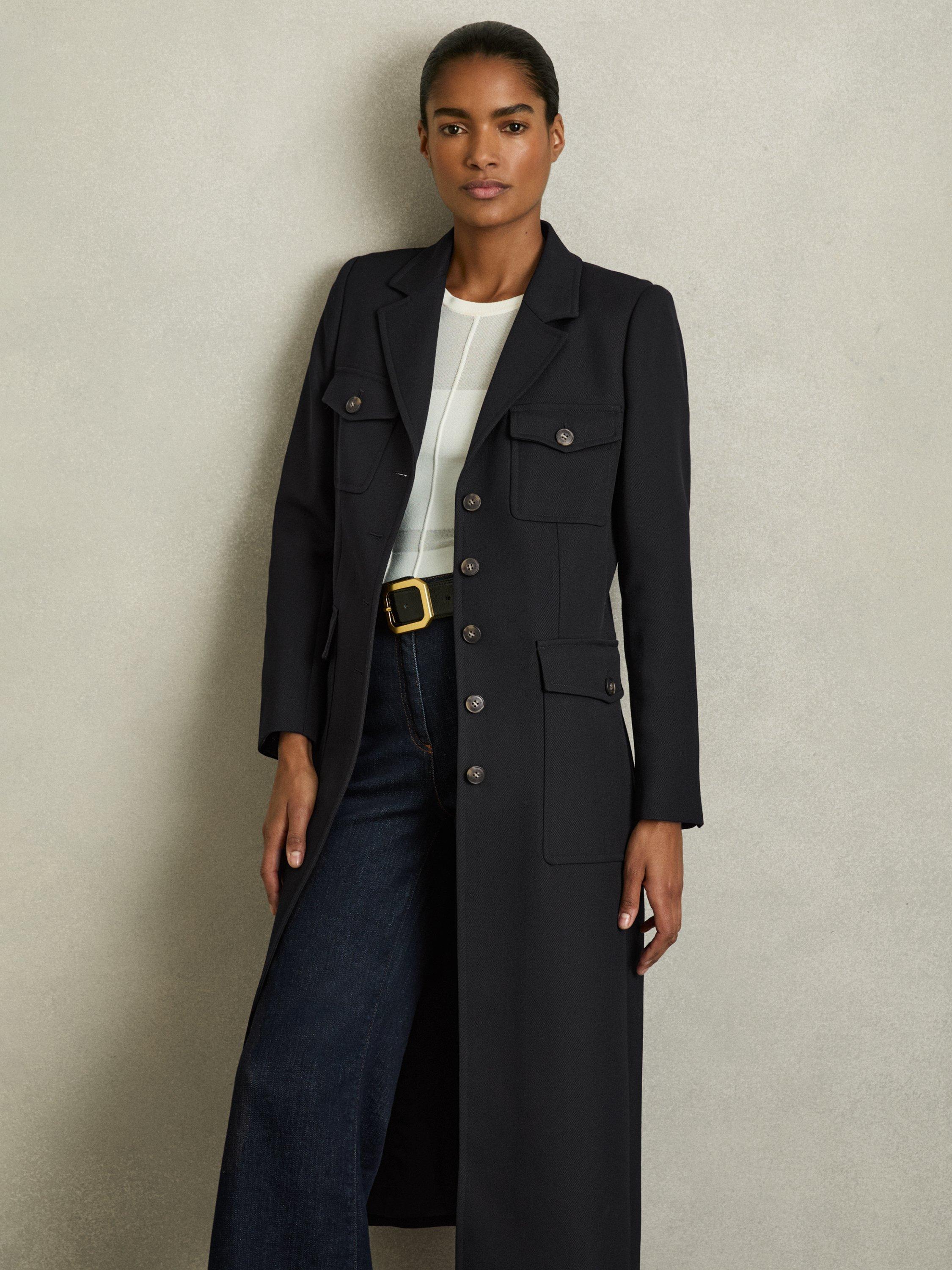 Reiss Petite Madison Structured Wool Blend Coat, Navy