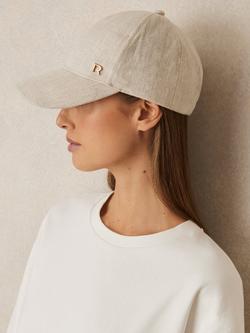 Reiss Lilly Monogram Pure Linen Baseball Cap, Beige - view 2, Beige