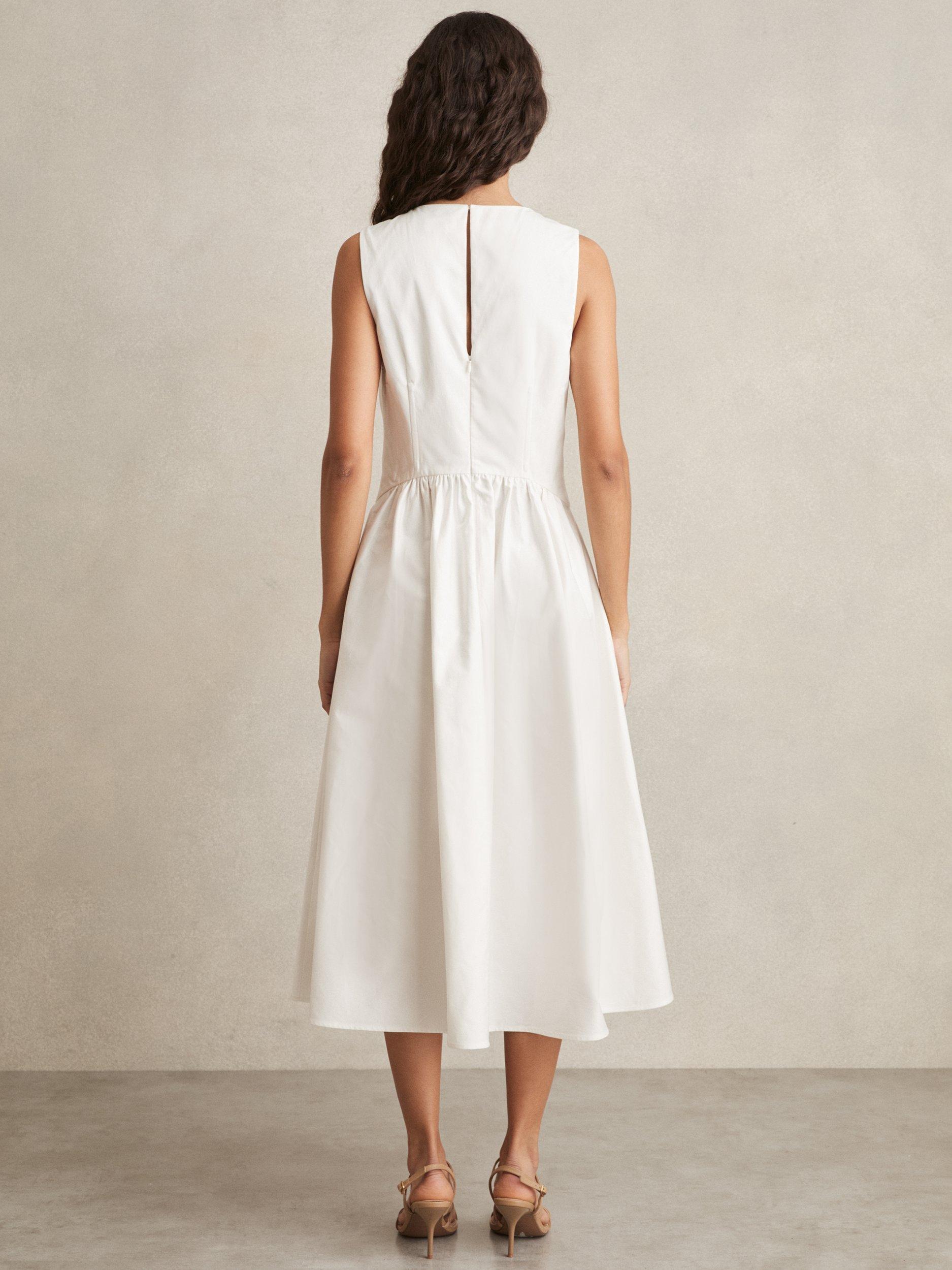 Product image 2 of 5, which shows Reiss Liza Cotton A-Line Midi Dress, Ivory, 8