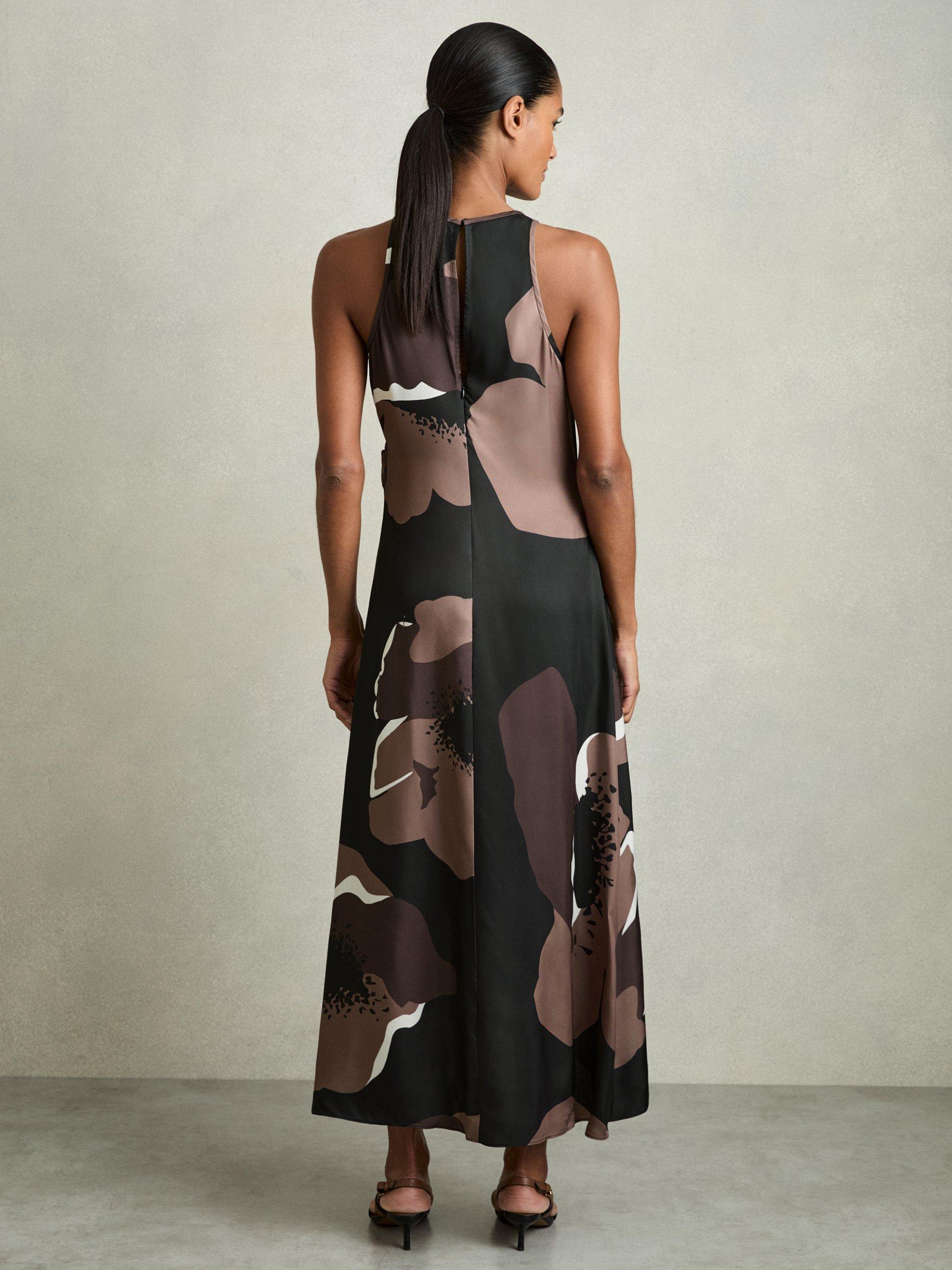 Product image 5 of 5, which shows Reiss Petite Michalie Floral Draped Flared Maxi Dress, Brown/Multi, 6Pt