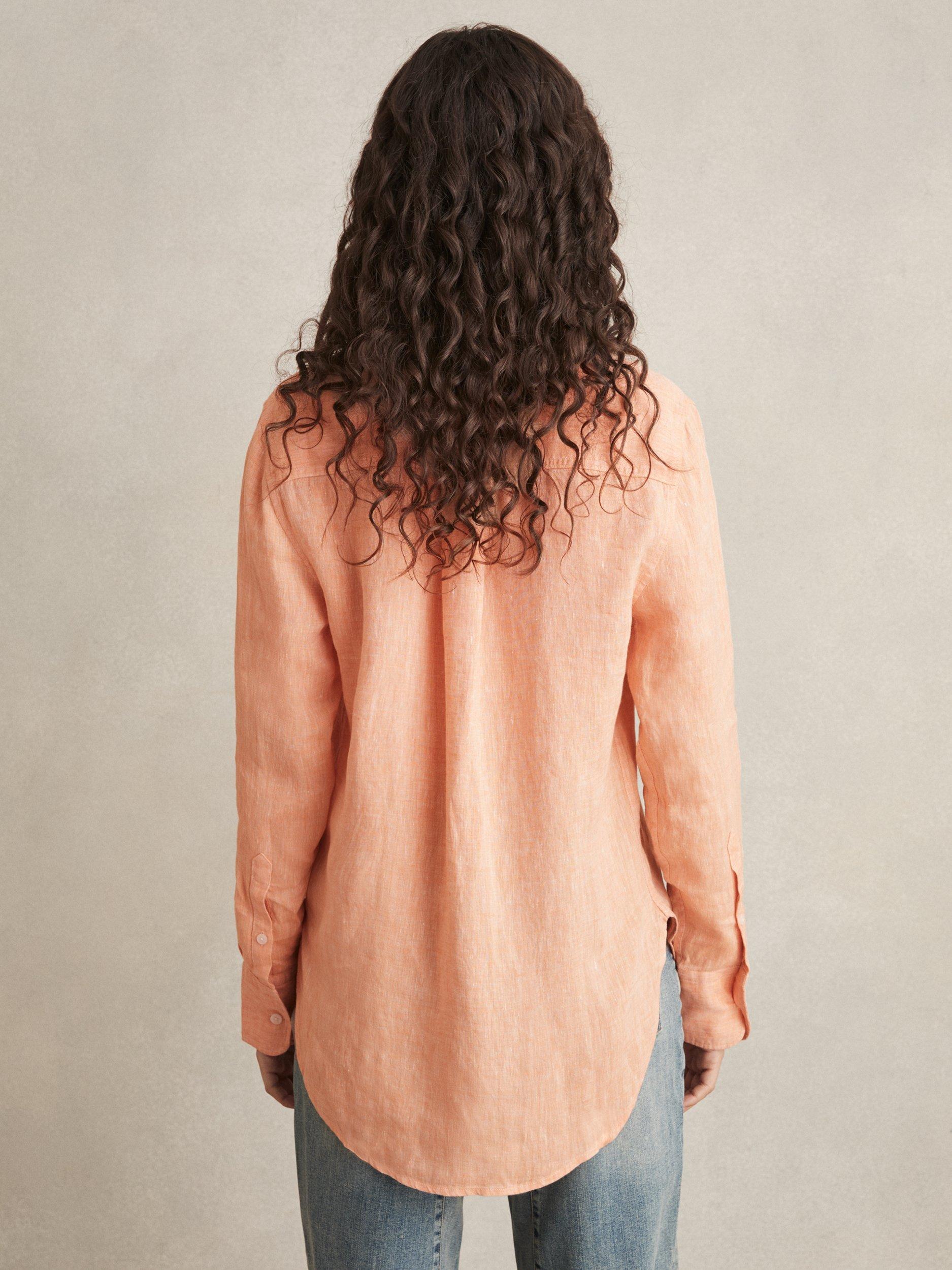 Product image 2 of 5, which shows Reiss Belle Long Sleeve Pure Linen Shirt, Orange, 10