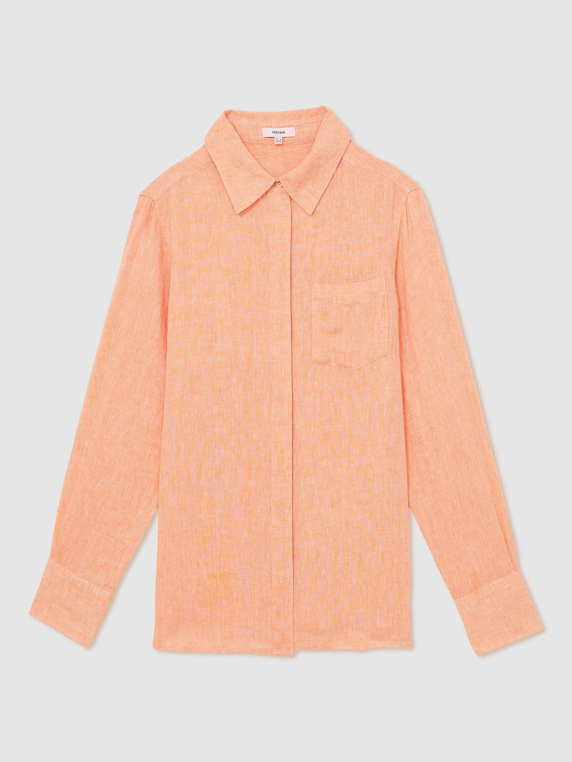 Product image 3 of 5, which shows Reiss Belle Long Sleeve Pure Linen Shirt, Orange, 10