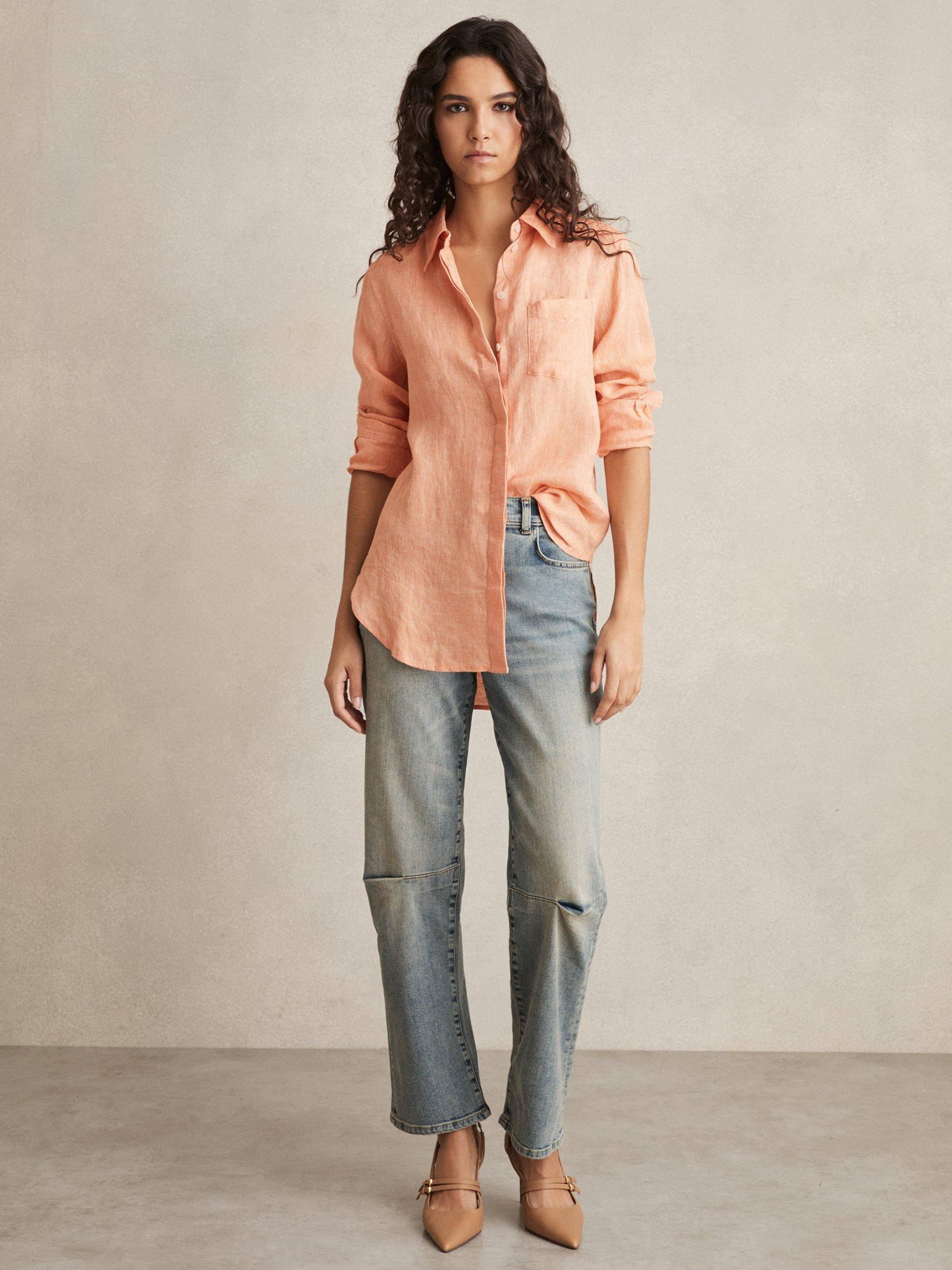 Product image 4 of 5, which shows Reiss Belle Long Sleeve Pure Linen Shirt, Orange, 10