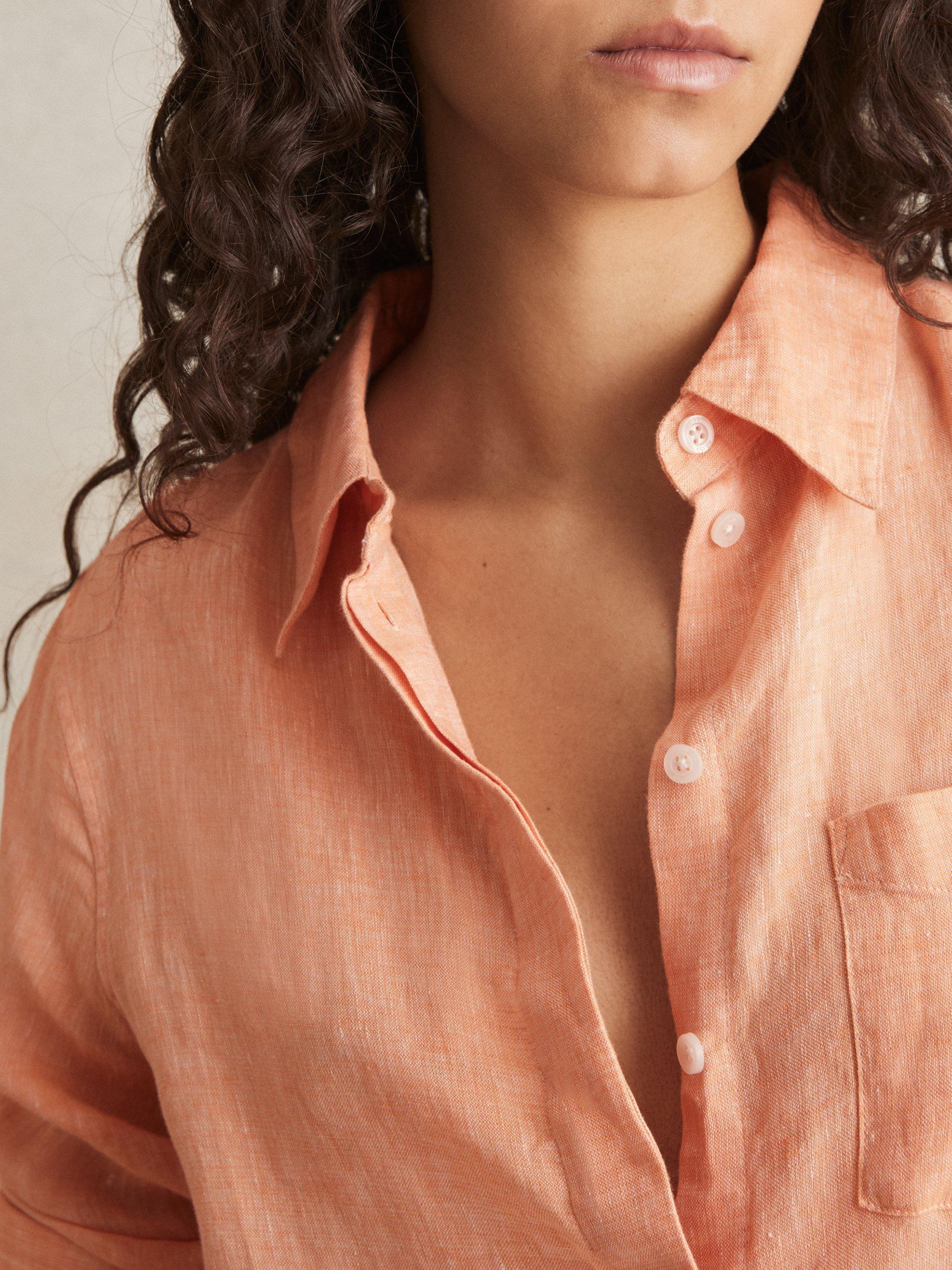 Product image 5 of 5, which shows Reiss Belle Long Sleeve Pure Linen Shirt, Orange, 10