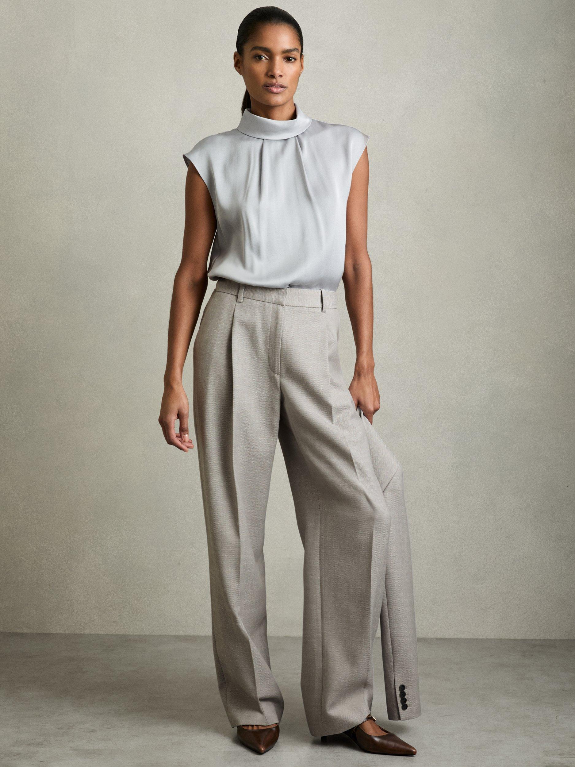 Product image 1 of 5, which shows Reiss Petite Harper Wool Blend Wide Leg Trousers, Grey, 6Pt