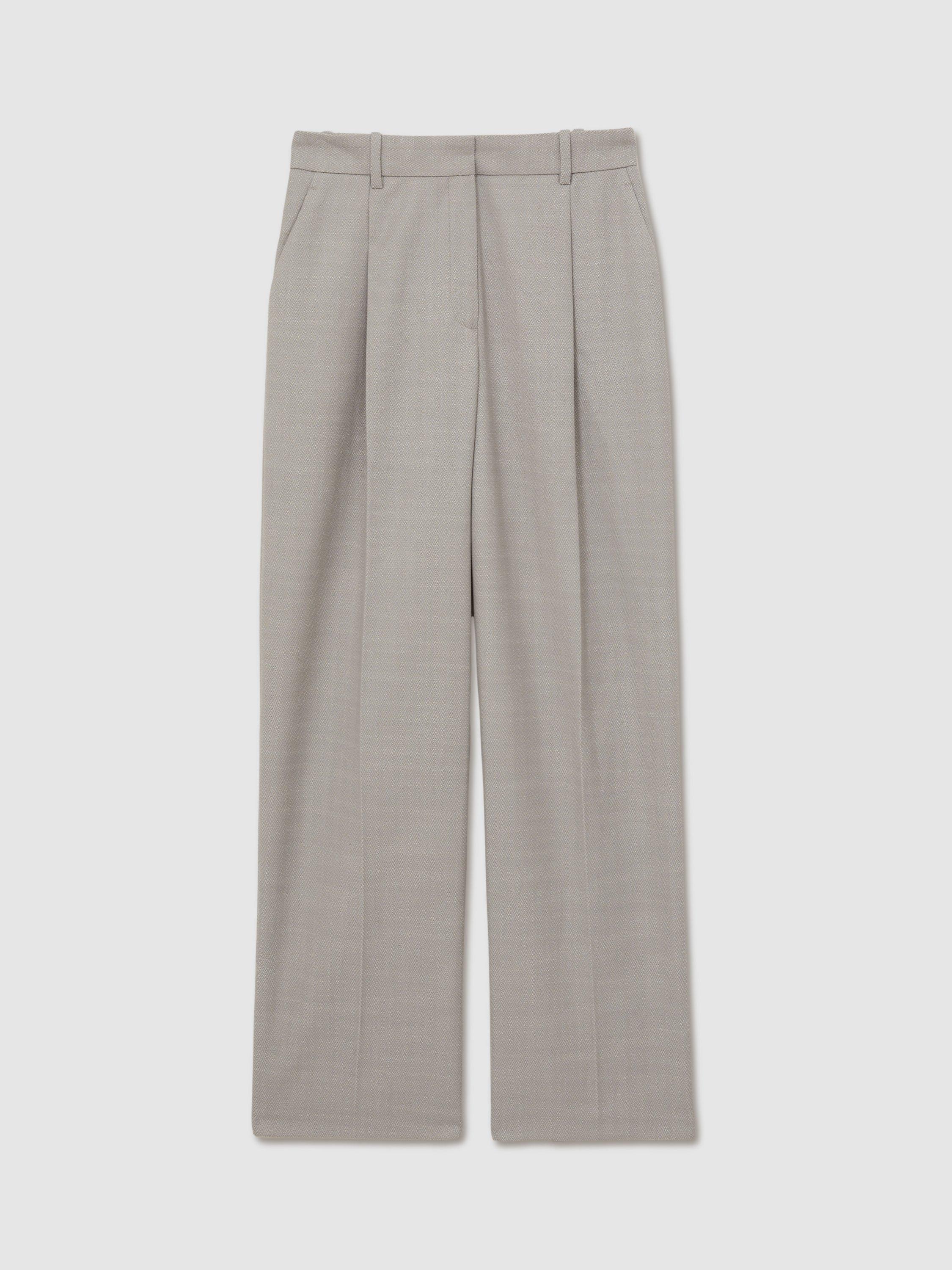 Product image 3 of 5, which shows Reiss Petite Harper Wool Blend Wide Leg Trousers, Grey, 6Pt
