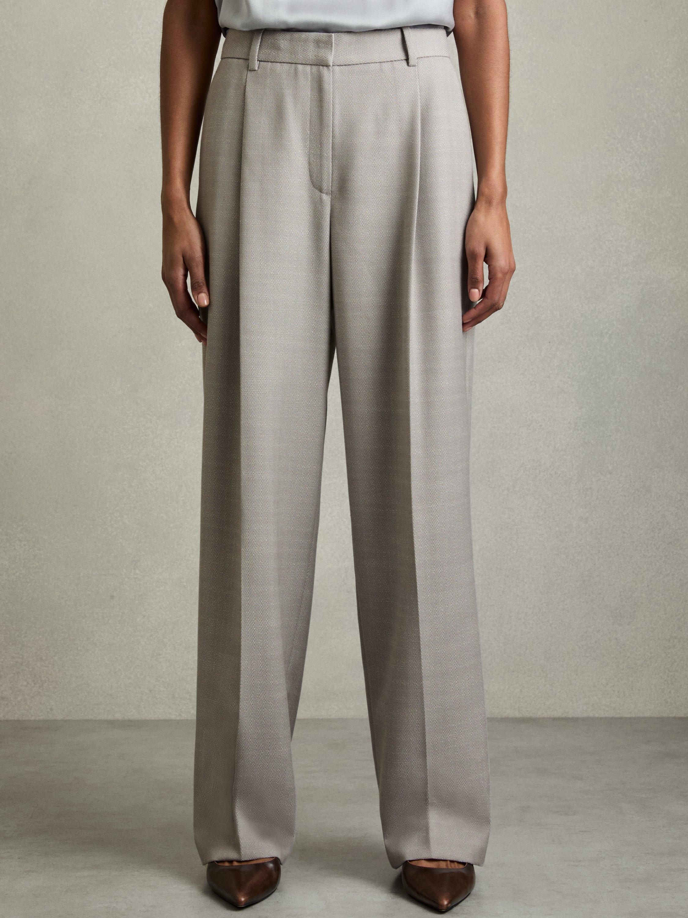 Product image 4 of 5, which shows Reiss Petite Harper Wool Blend Wide Leg Trousers, Grey, 6Pt