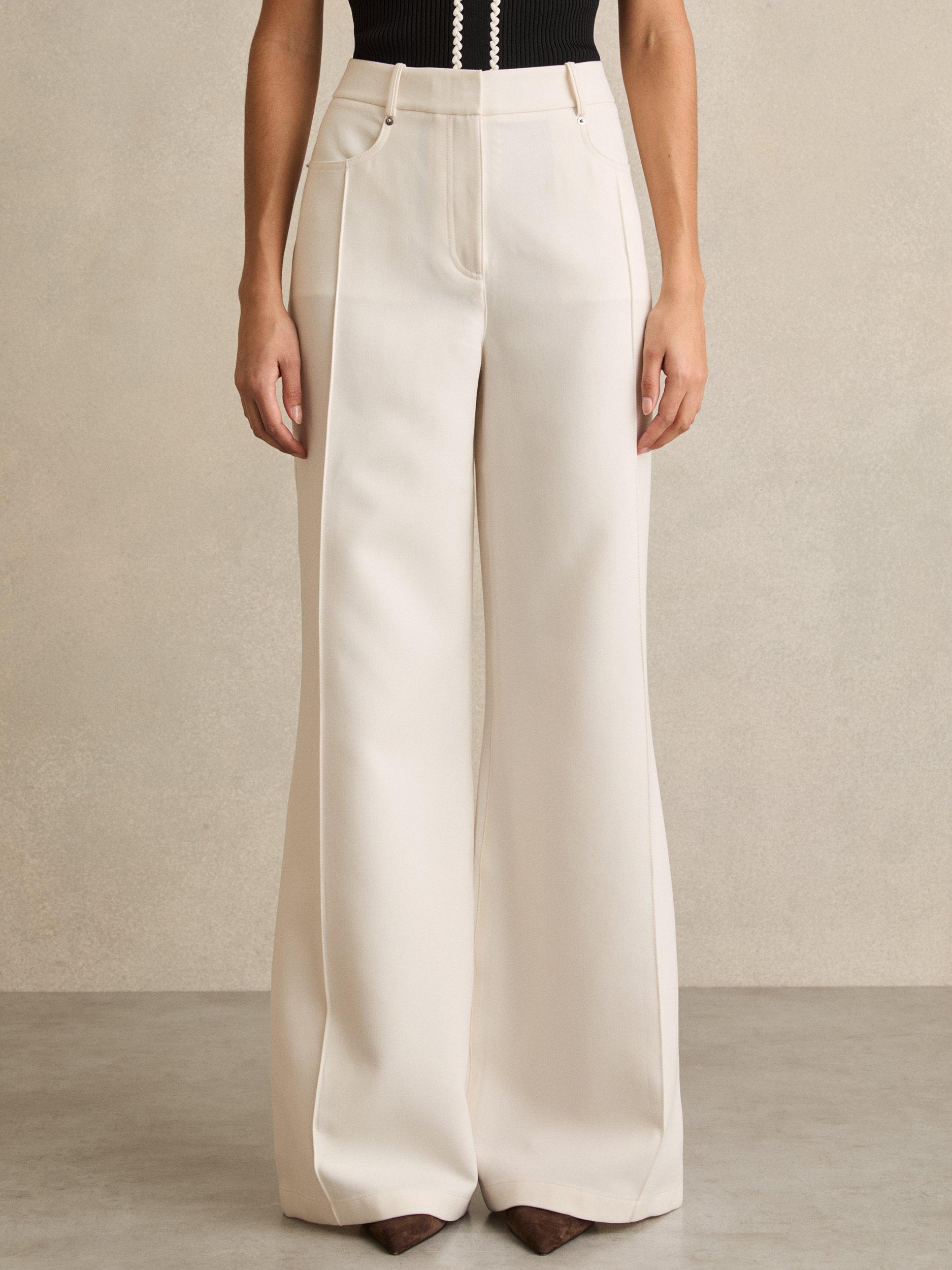 Product image 1 of 5, which shows Reiss Petite Heather Wide Leg Trousers, Ivory, 6Pt