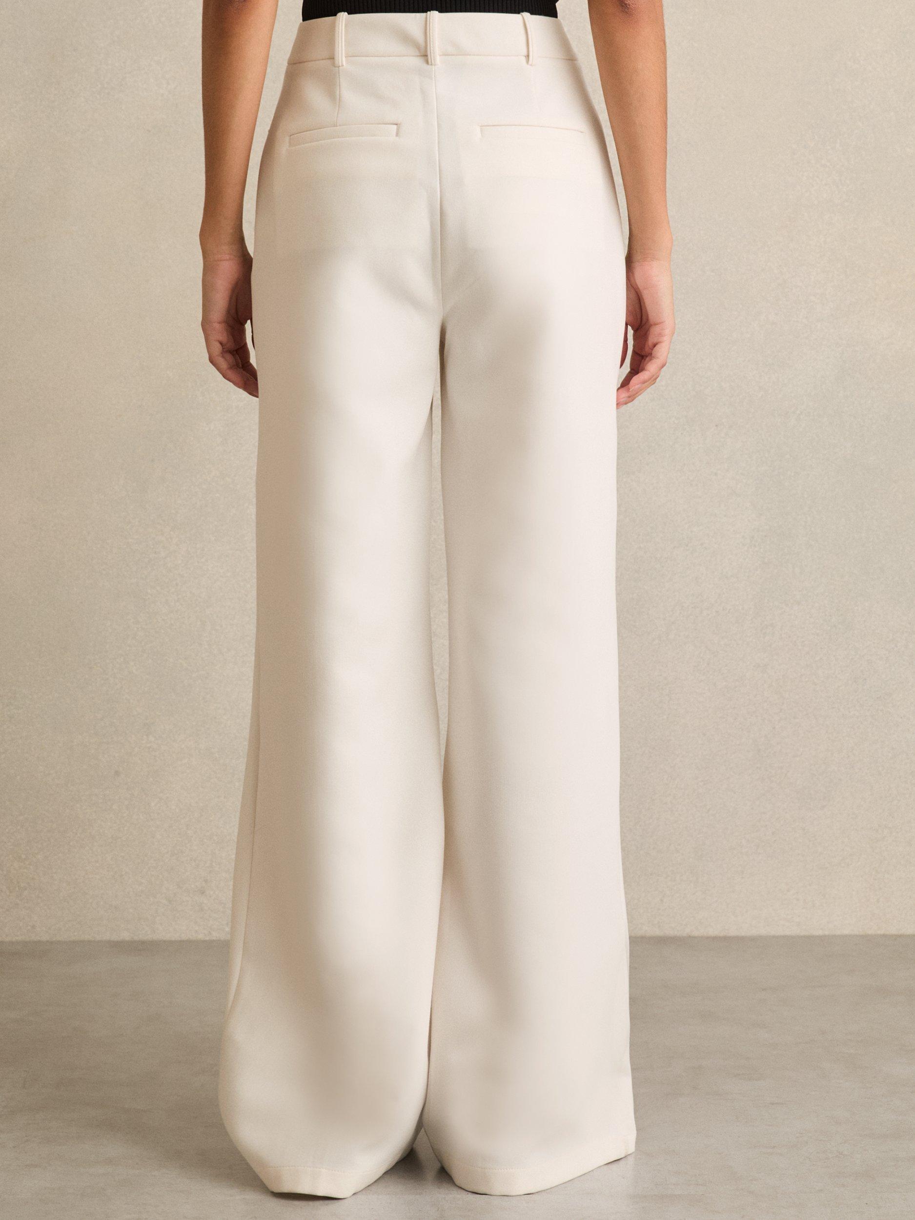 Product image 2 of 5, which shows Reiss Petite Heather Wide Leg Trousers, Ivory, 6Pt