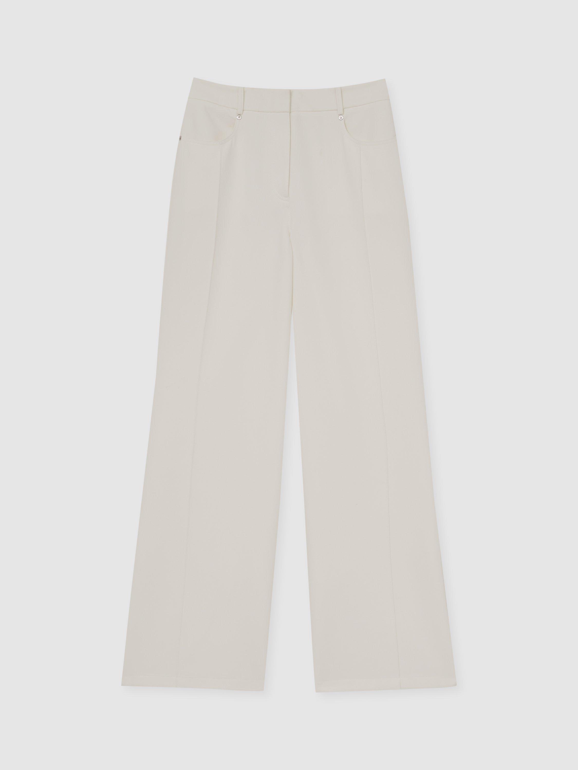 Product image 3 of 5, which shows Reiss Petite Heather Wide Leg Trousers, Ivory, 6Pt