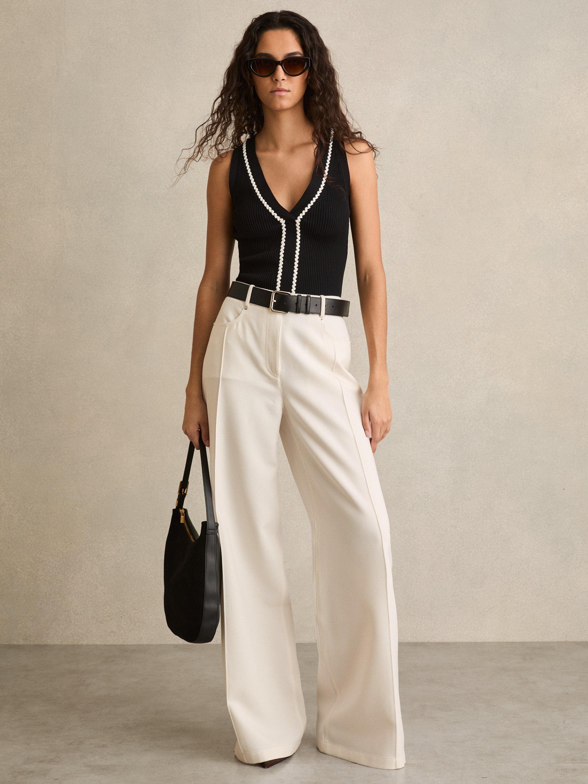 Product image 4 of 5, which shows Reiss Petite Heather Wide Leg Trousers, Ivory, 6Pt