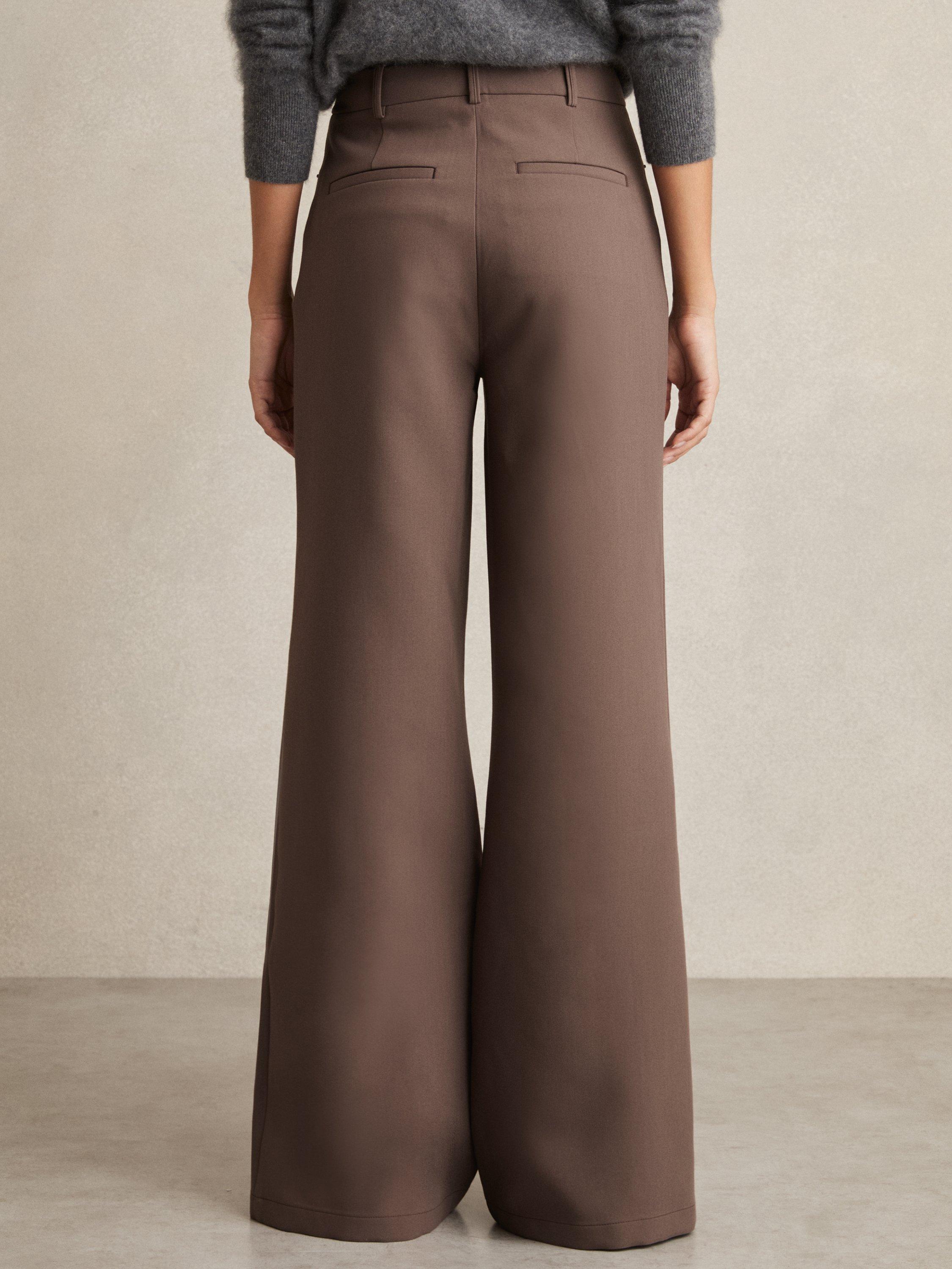Product image 2 of 5, which shows Reiss Heather Wide Leg Trousers, Mink, 6R