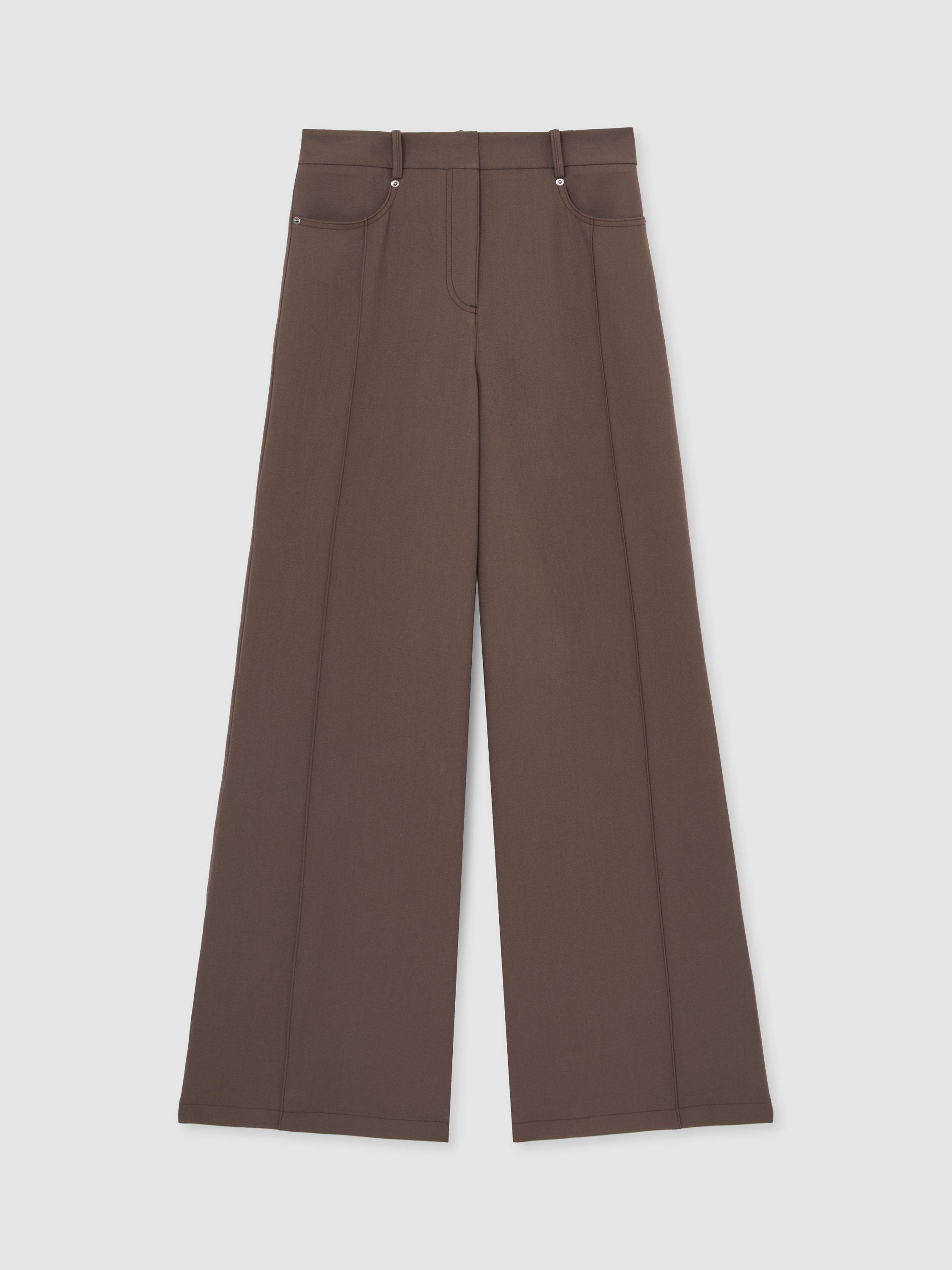 Product image 3 of 5, which shows Reiss Heather Wide Leg Trousers, Mink, 6R