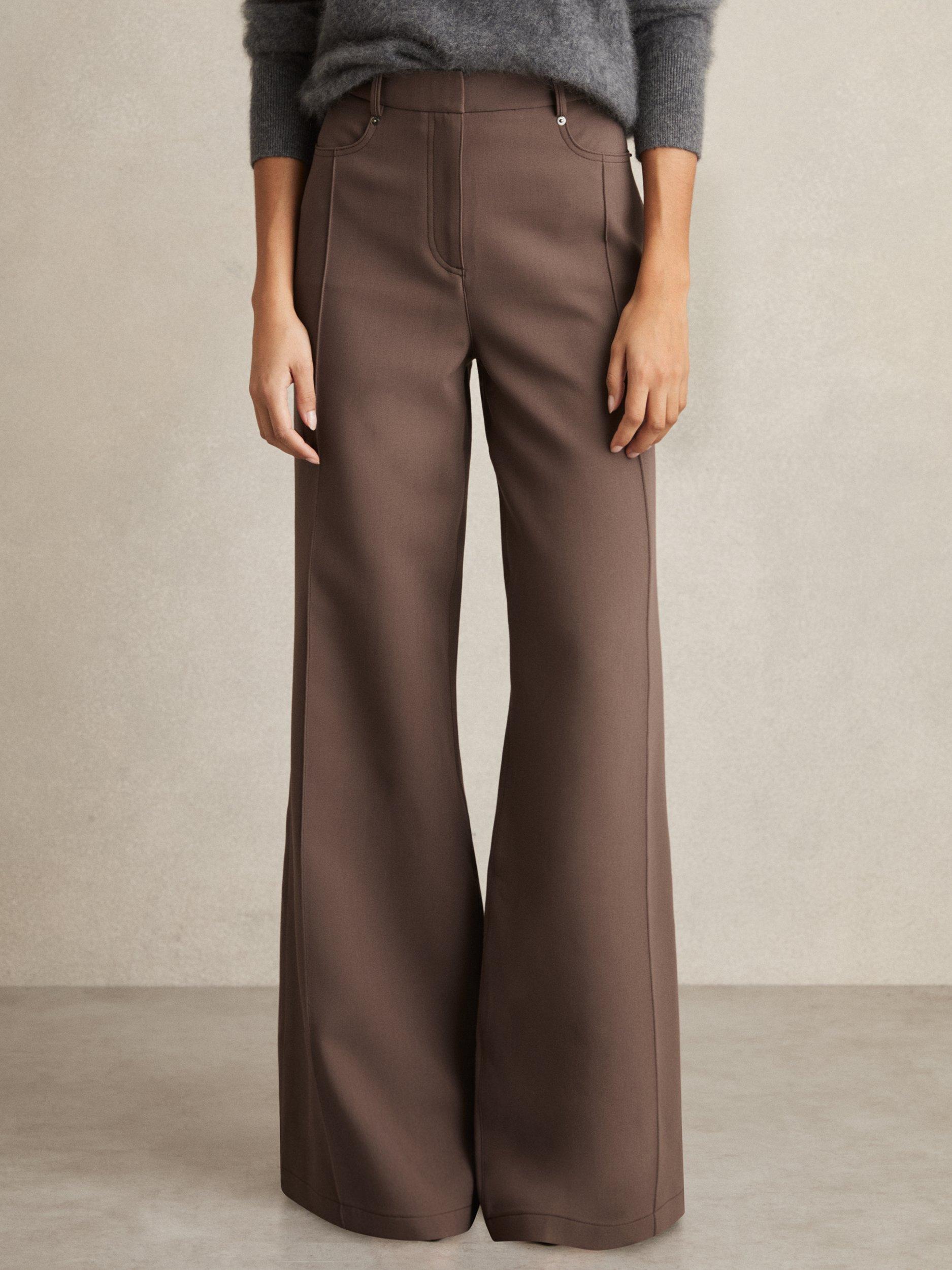 Product image 4 of 5, which shows Reiss Heather Wide Leg Trousers, Mink, 6R