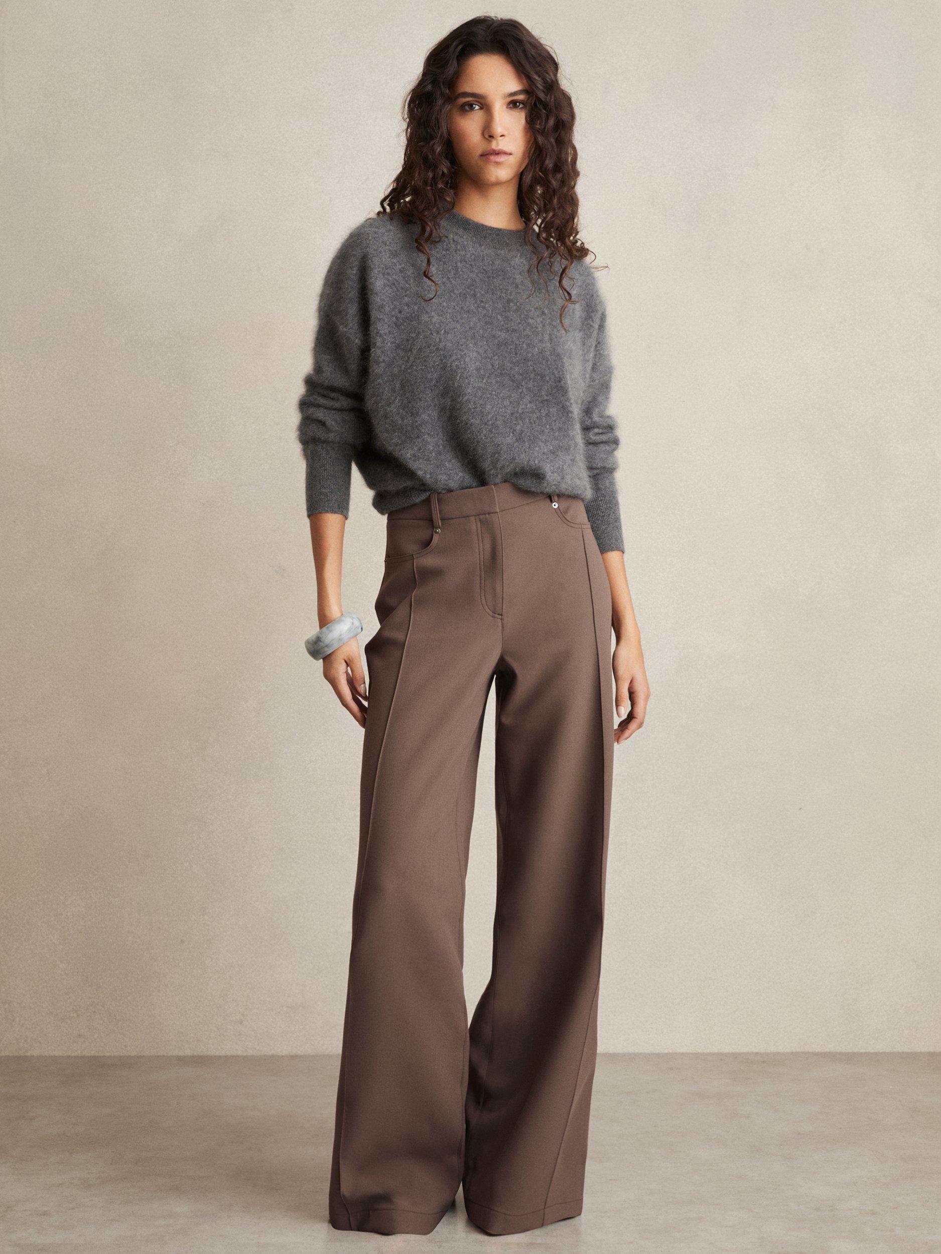 Product image 1 of 5, which shows Reiss Petite Heather Wide Leg Trousers, Mink Neutral, 6Pt