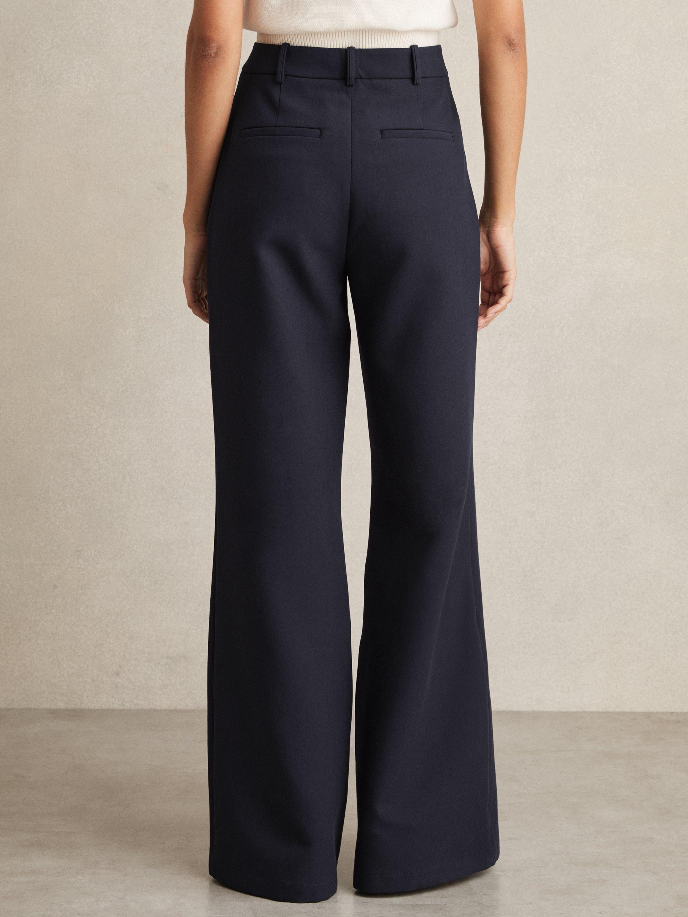 Product image 2 of 5, which shows Reiss Petite Heather Wide Leg Trousers, Navy, 6Pt