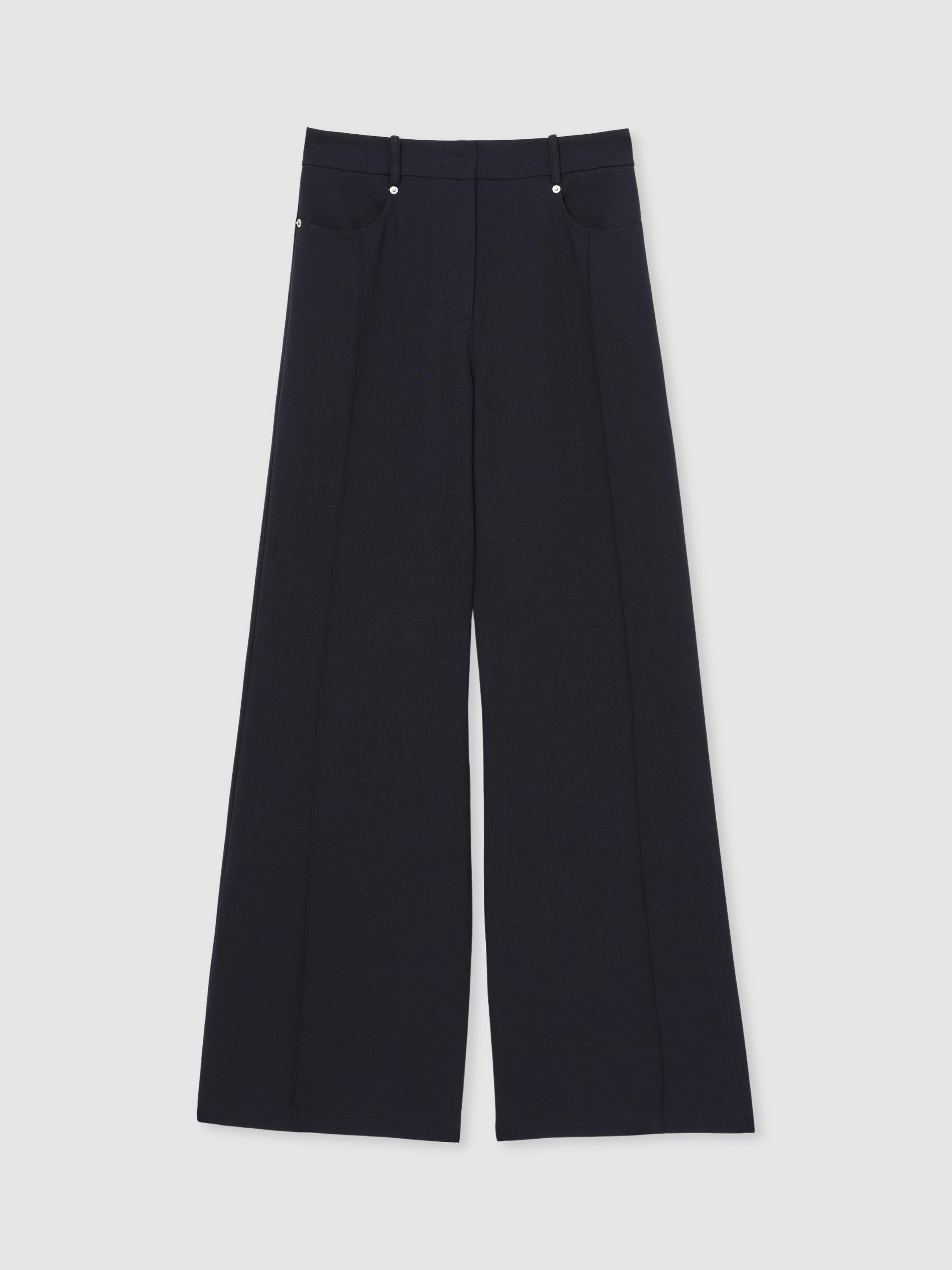 Product image 3 of 5, which shows Reiss Petite Heather Wide Leg Trousers, Navy, 6Pt