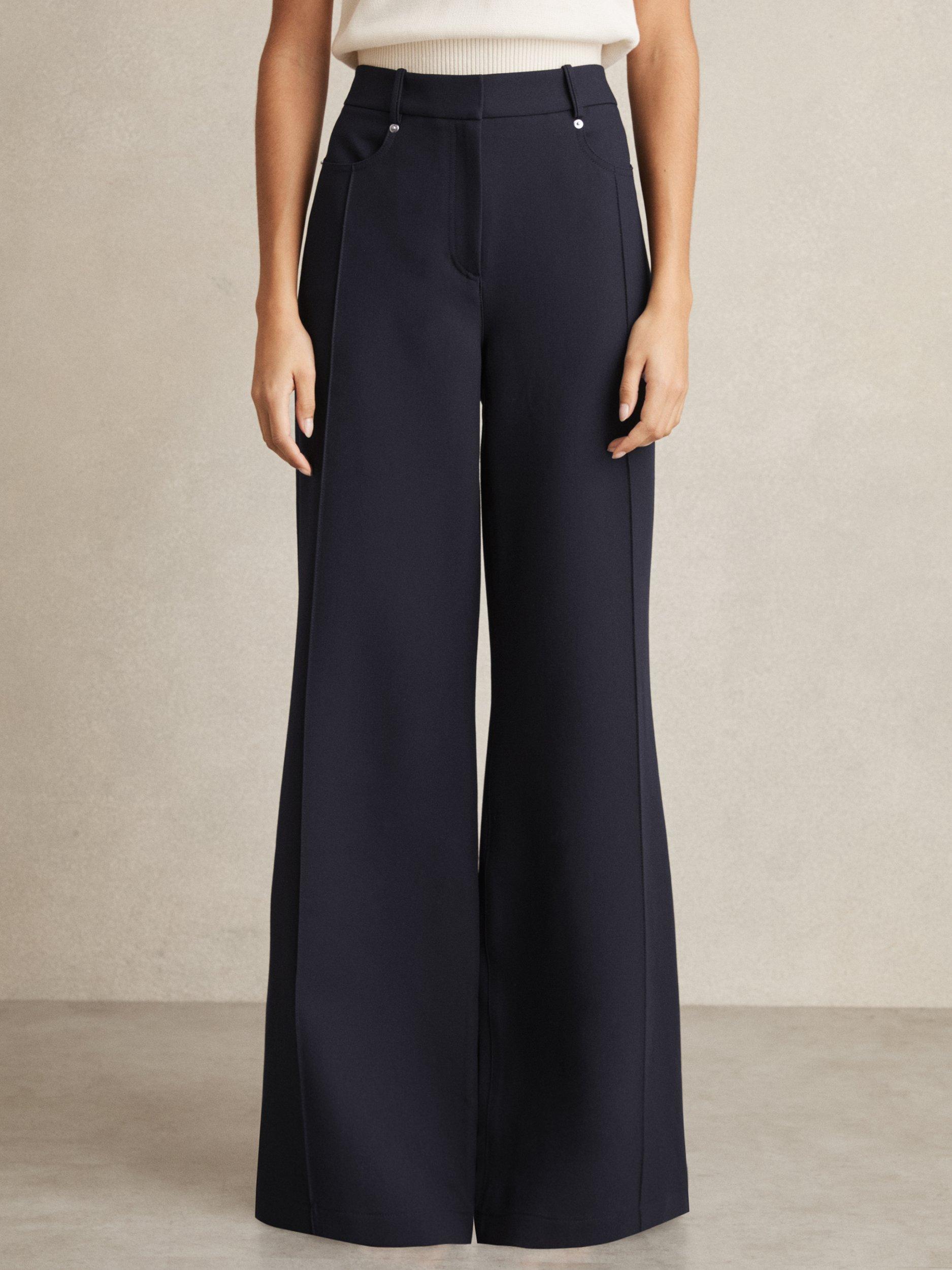 Product image 4 of 5, which shows Reiss Petite Heather Wide Leg Trousers, Navy, 6Pt