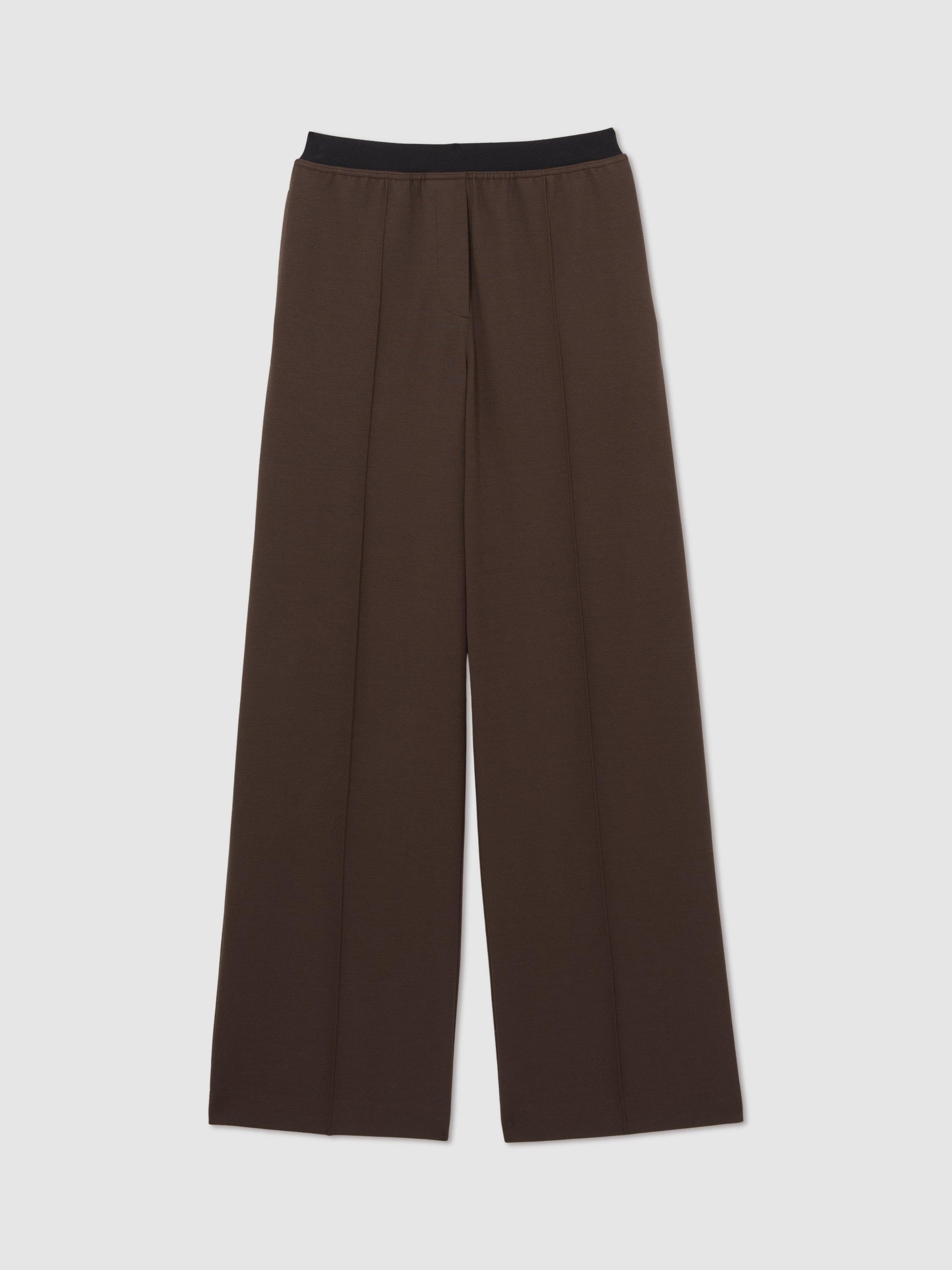 Product image 3 of 5, which shows Reiss Petite Lucia Contrast Waist Wide Leg Trousers, Chocolate Brown, 6Pt