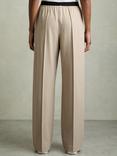 Reiss Petite Lucia Contrast Waist Wide Leg Trousers, Stone