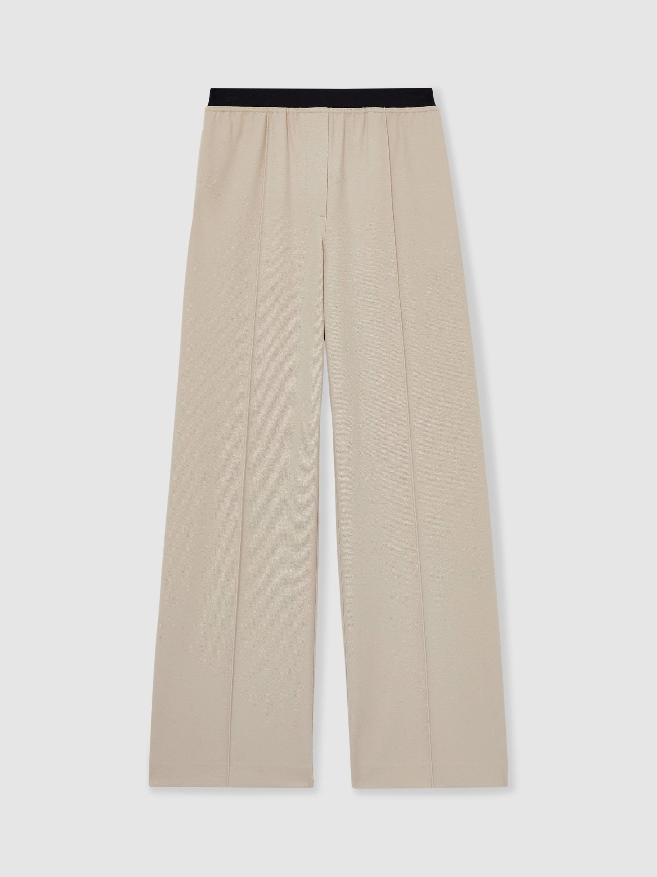 Product image 3 of 5, which shows Reiss Petite Lucia Contrast Waist Wide Leg Trousers, Stone, 6Pt