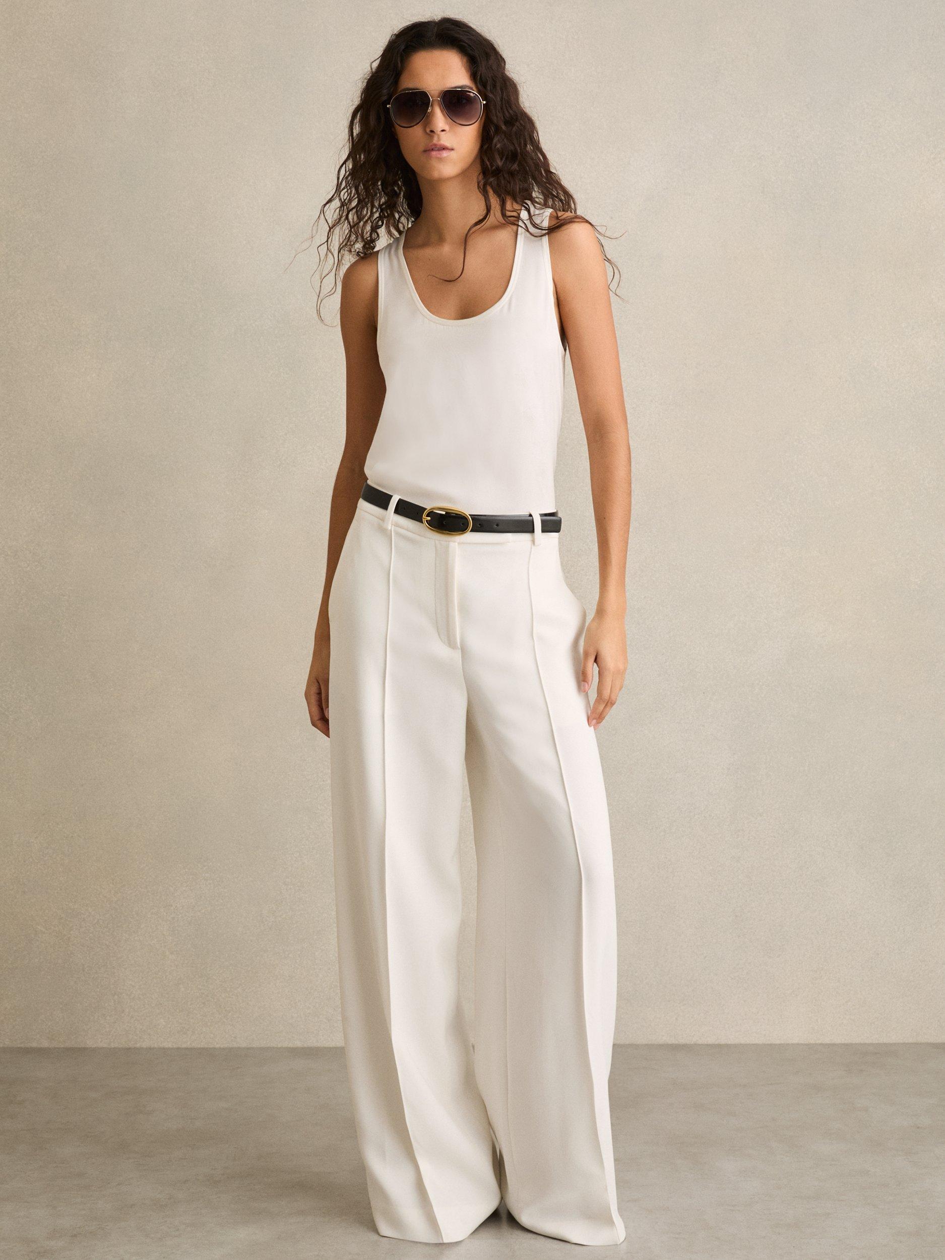 Product image 1 of 5, which shows Reiss Sierra Wide Leg Trousers, White, 8R
