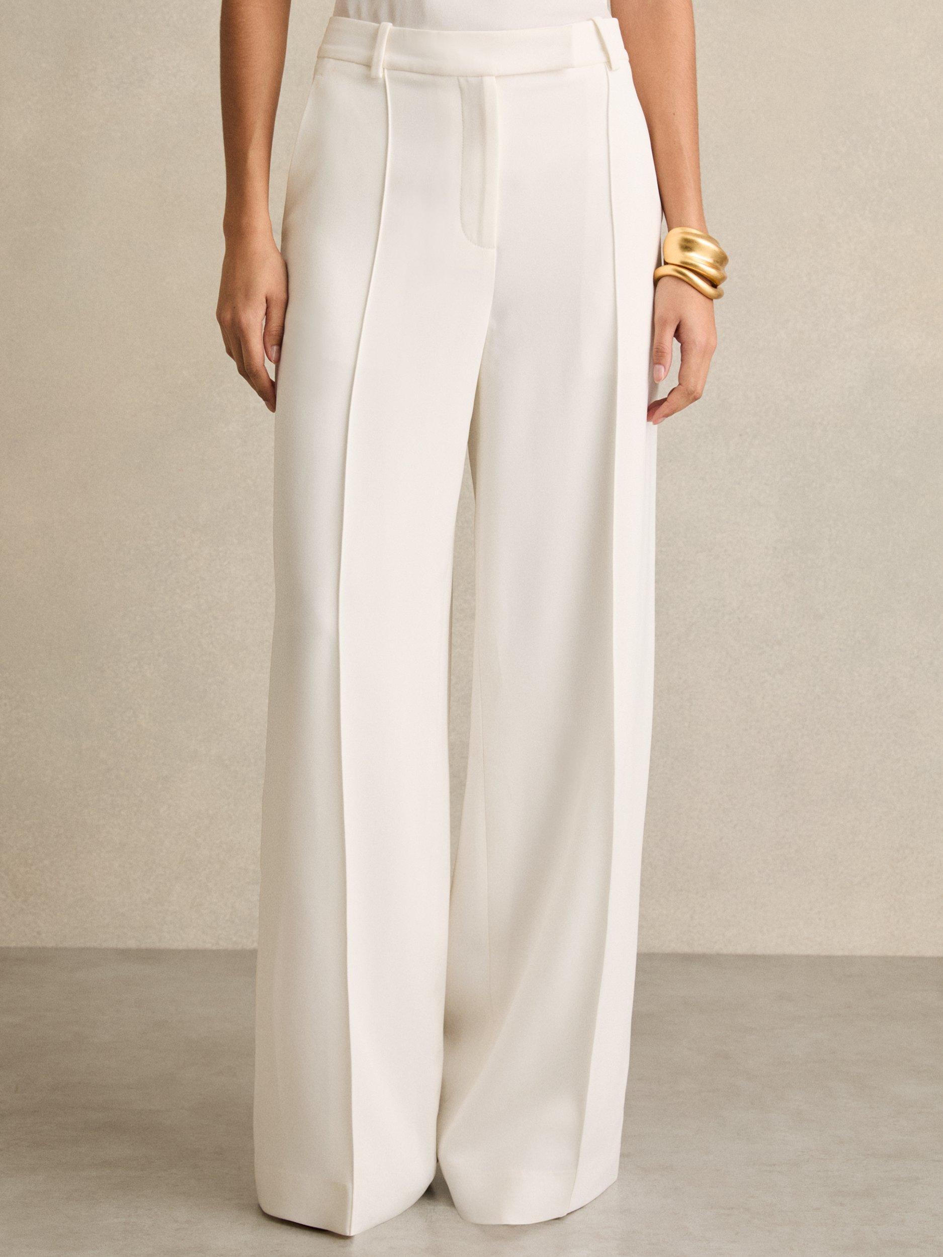Product image 4 of 5, which shows Reiss Sierra Wide Leg Trousers, White, 8R