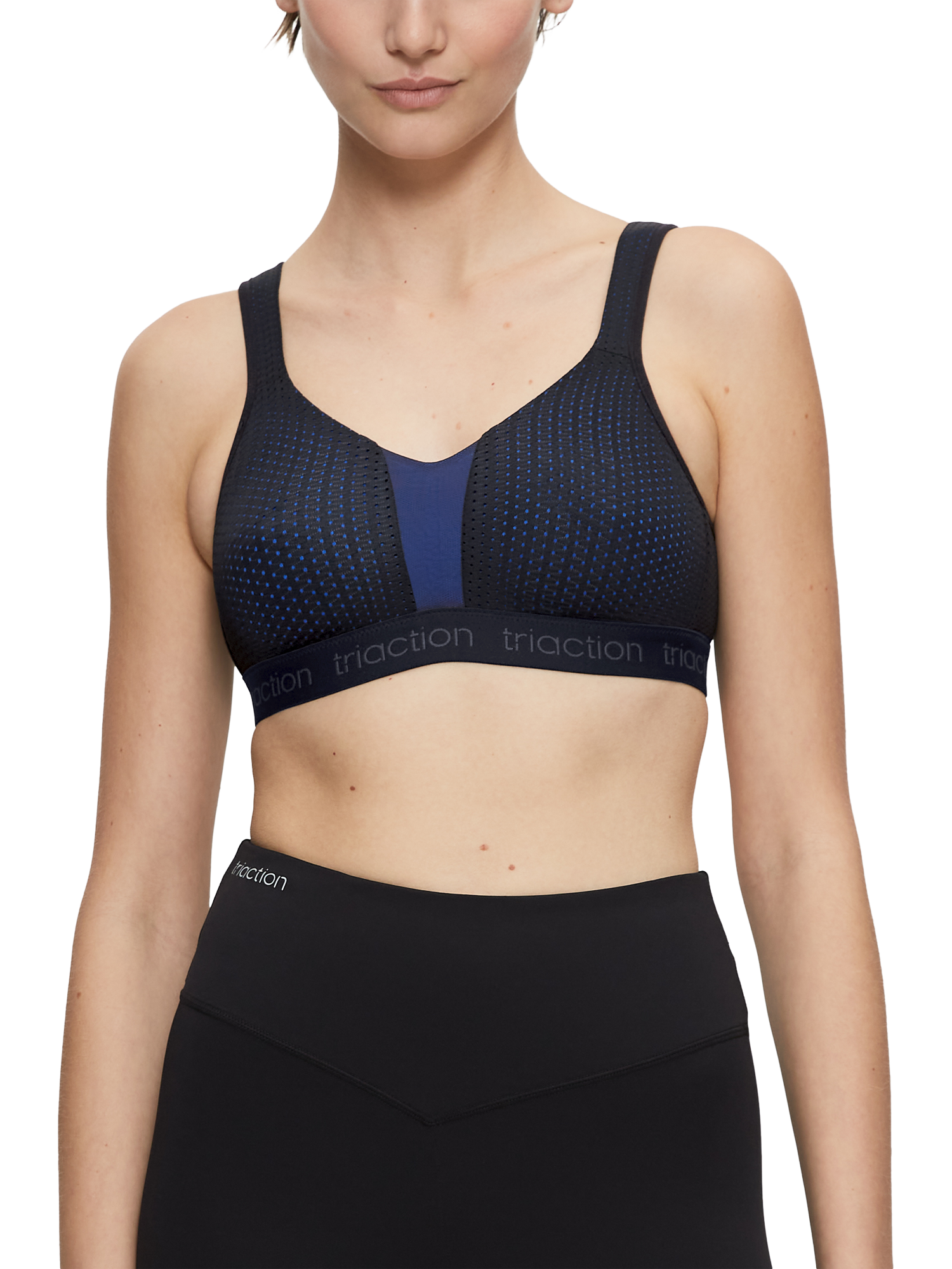 Product image 1 of 7, which shows Triumph Cardio Triaction Energy Lite Sports Bra, Black, 32B