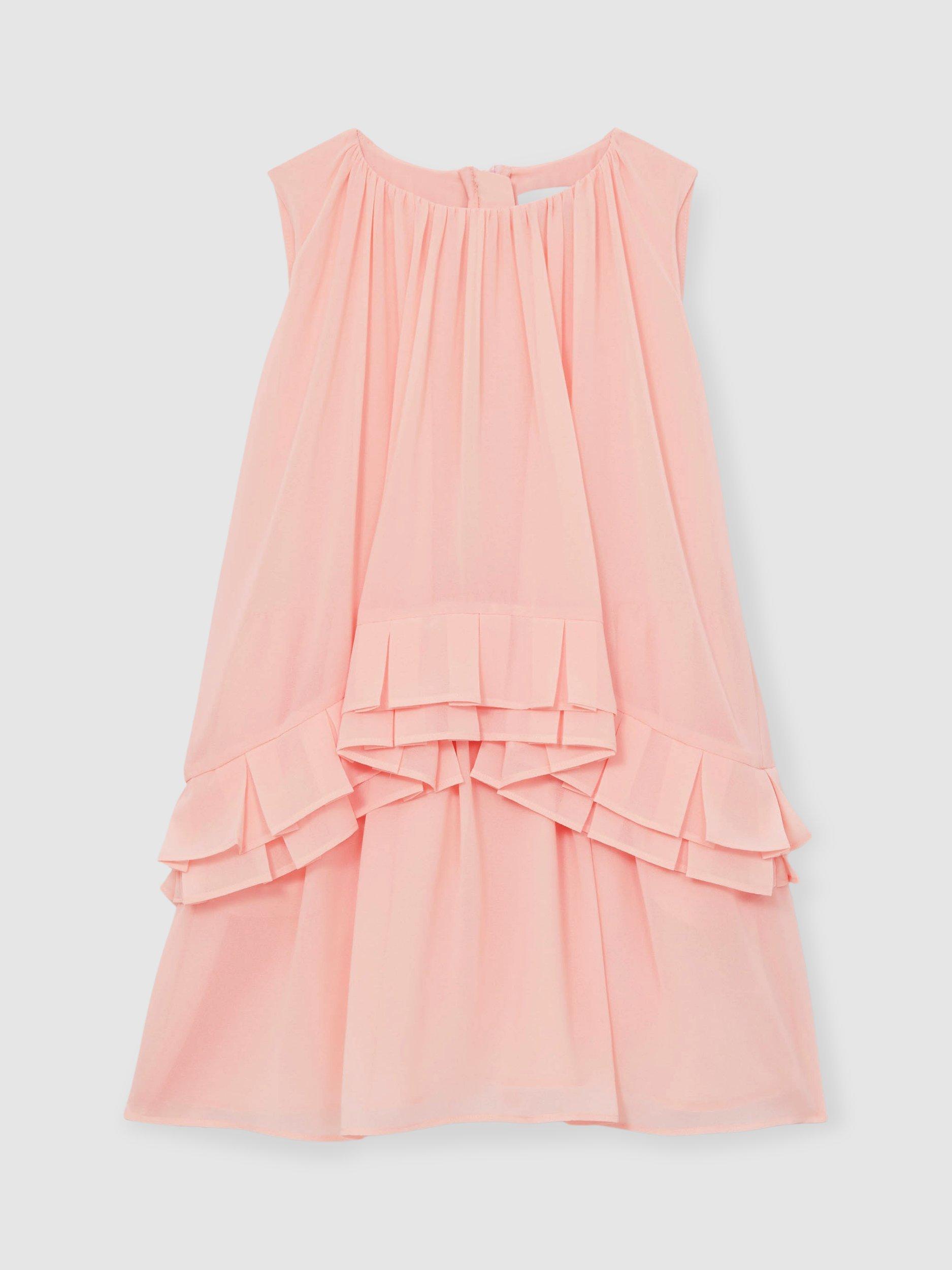 Product image 1 of 4, which shows Reiss Kids' Luni Chiffon Ruffle Trim Dress, Pink, 4-5 years