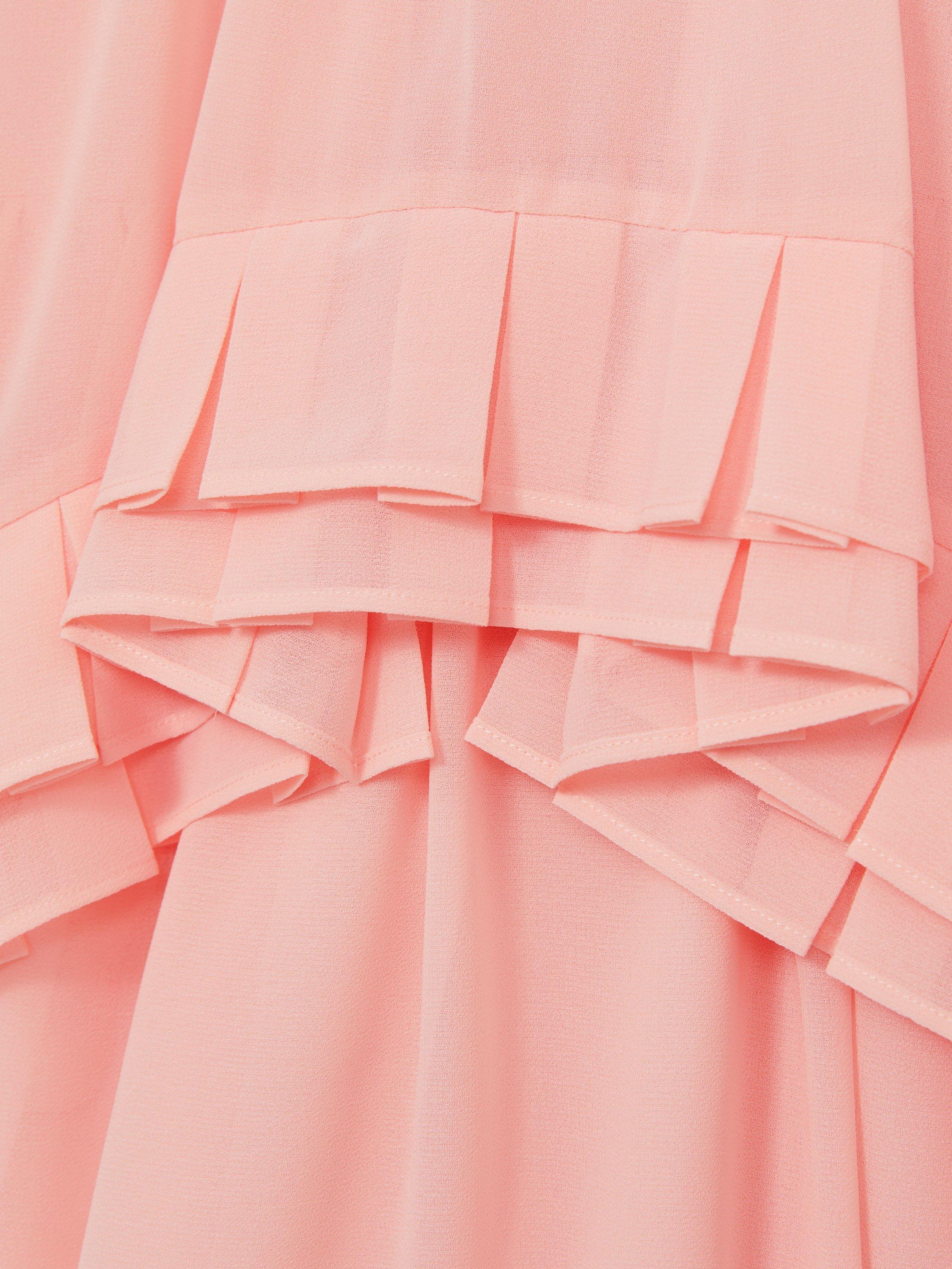 Product image 4 of 4, which shows Reiss Kids' Luni Chiffon Ruffle Trim Dress, Pink, 4-5 years