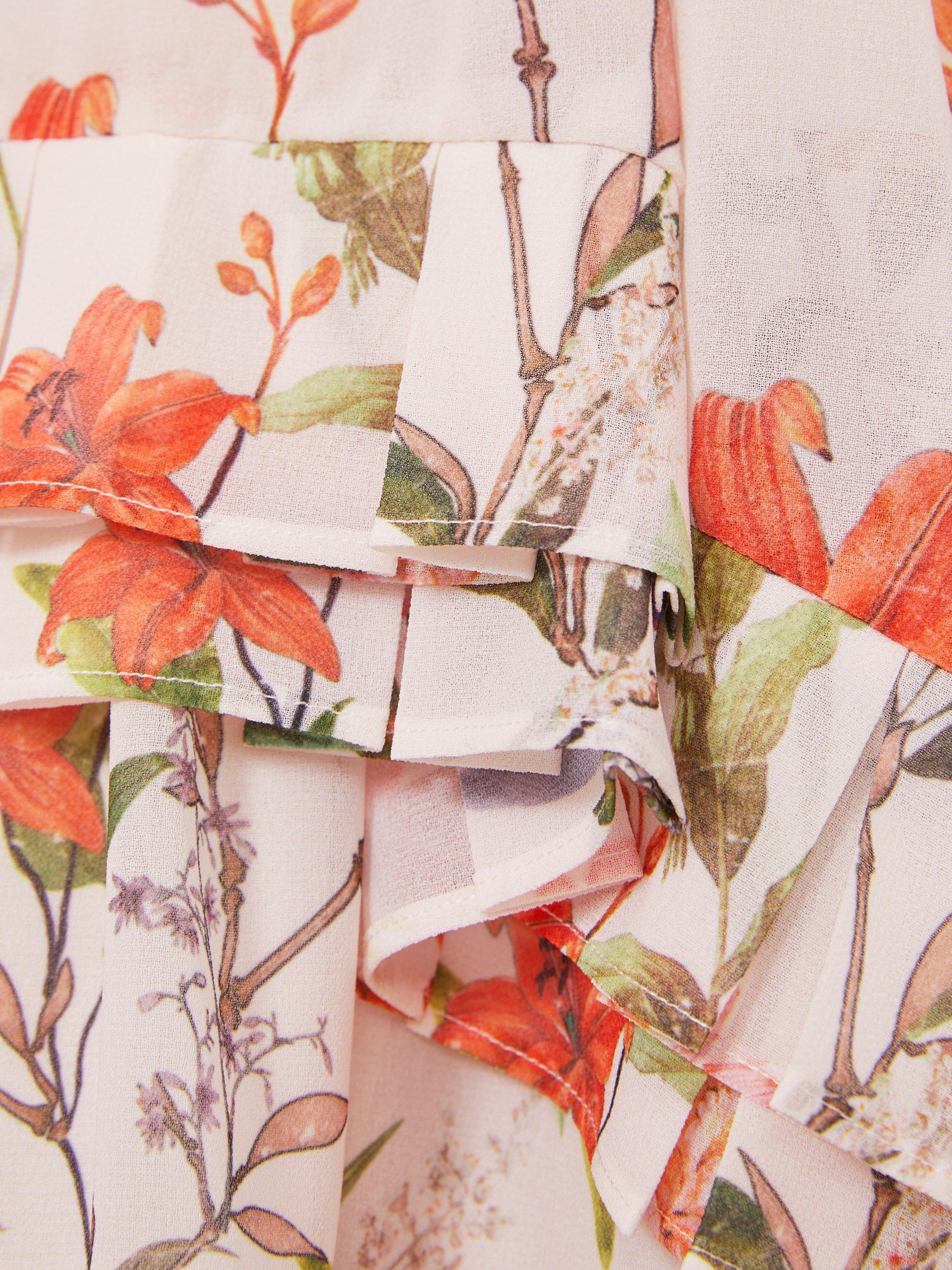 Product image 4 of 4, which shows Reiss Kids' Luni Chiffon Ruffle Trim Dress, Pink Print, 5-6 years