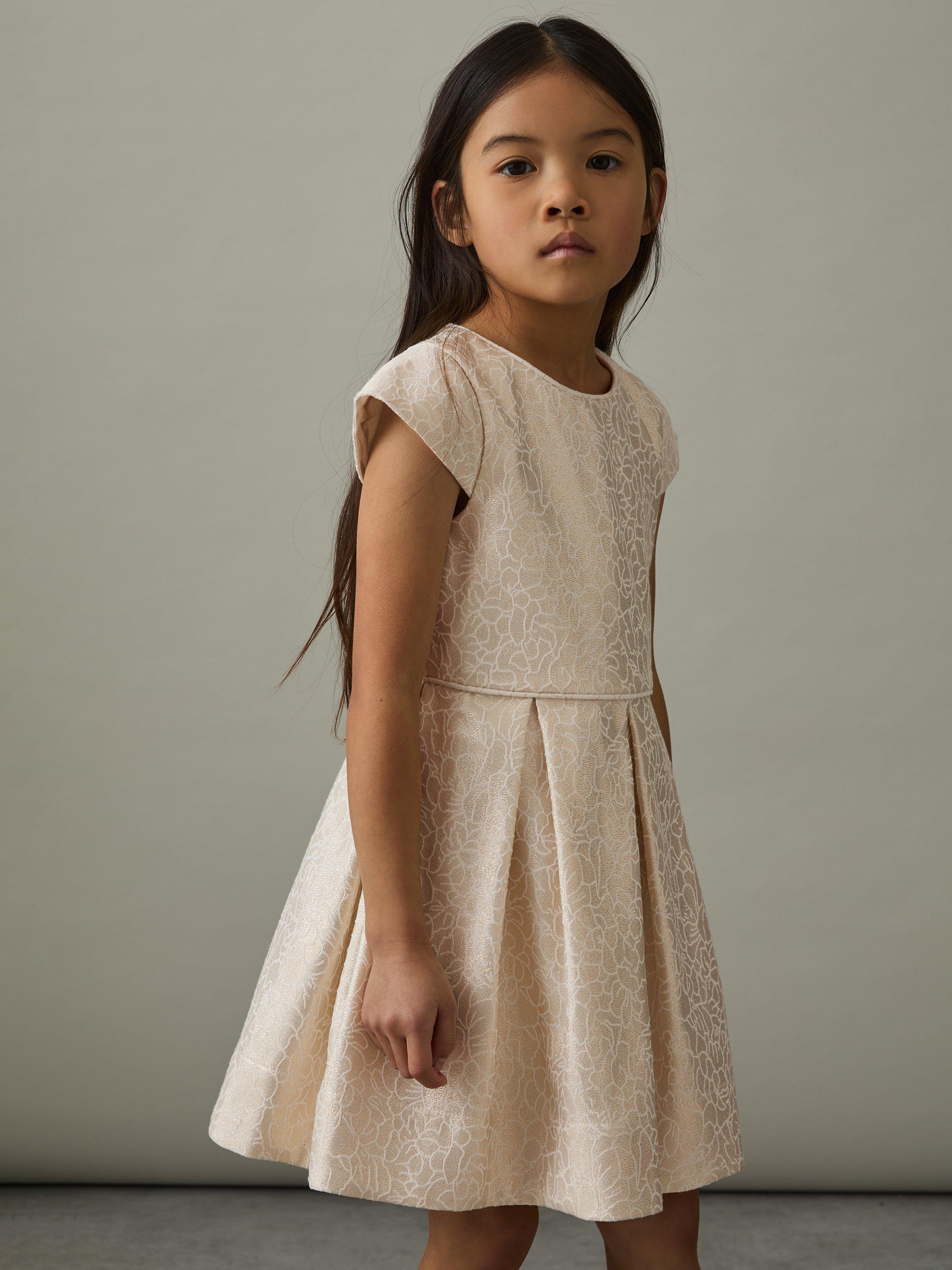 Product image 1 of 4, which shows Reiss Kids' Nia Cap Sleeve Flared Dress, Ivory, 4-5 years