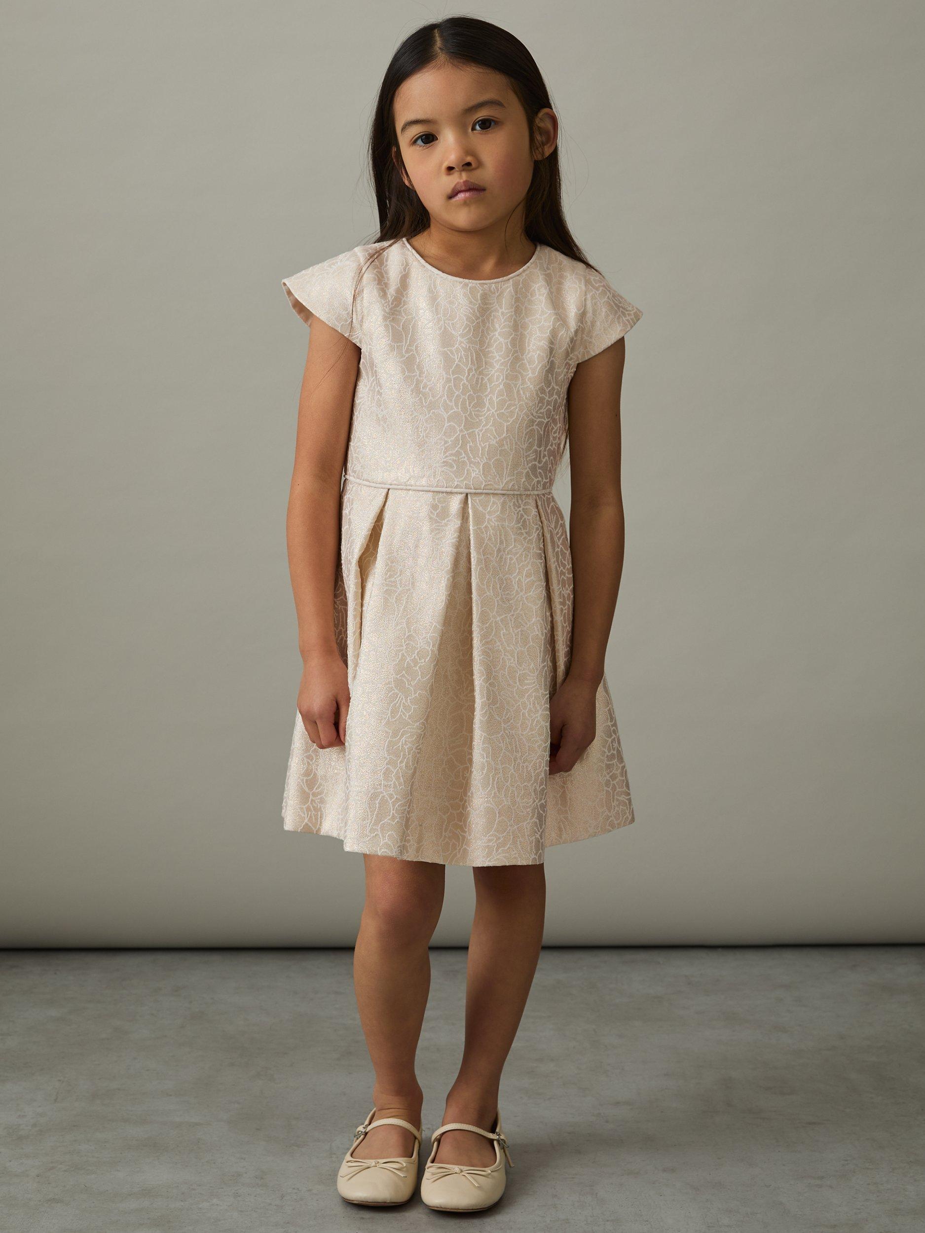 Product image 3 of 4, which shows Reiss Kids' Nia Cap Sleeve Flared Dress, Ivory, 4-5 years