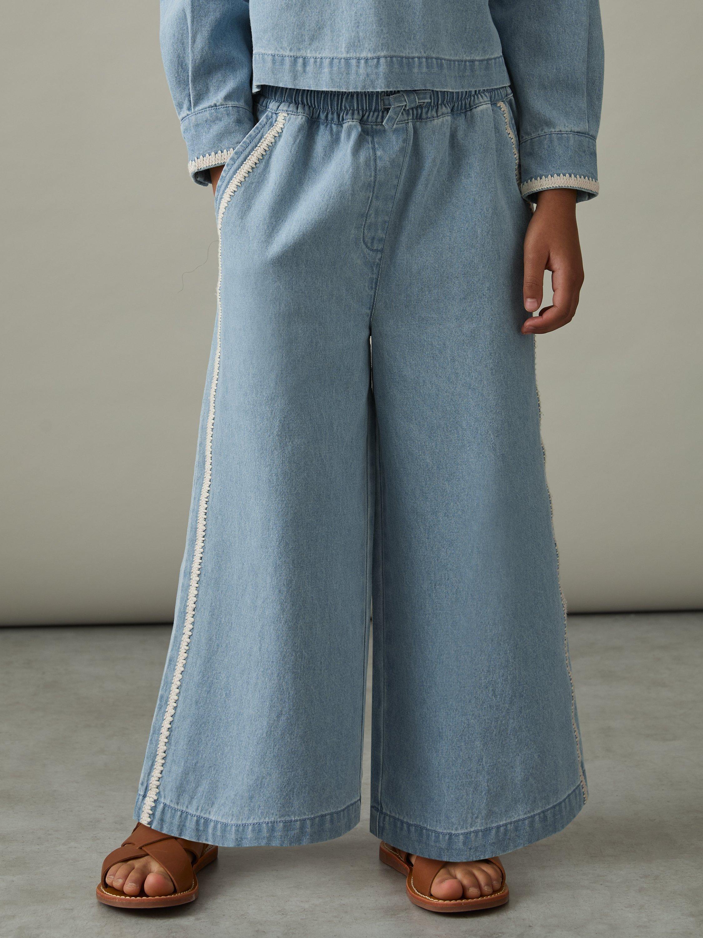 Product image 1 of 4, which shows Reiss Kids' Dean Chambray Relaxed Trousers, Light Blue, 4-5 years