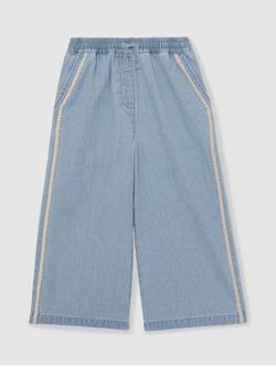 Reiss Kids' Dean Chambray Relaxed Trousers, Light Blue - view 2, Light Blue