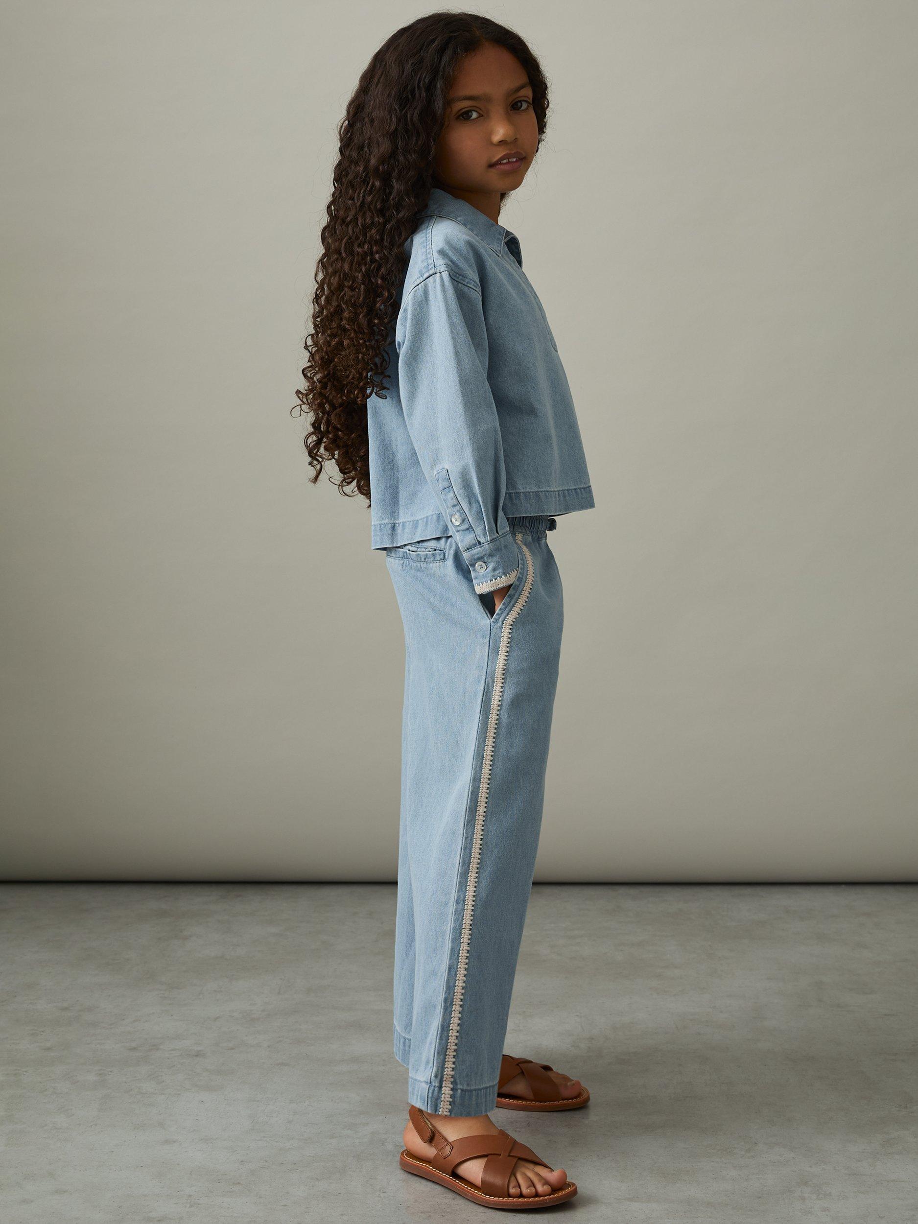 Product image 3 of 4, which shows Reiss Kids' Dean Chambray Relaxed Trousers, Light Blue, 4-5 years