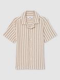 Reiss Kids' Trig Stripe Short Sleeve Shirt, Stone/White