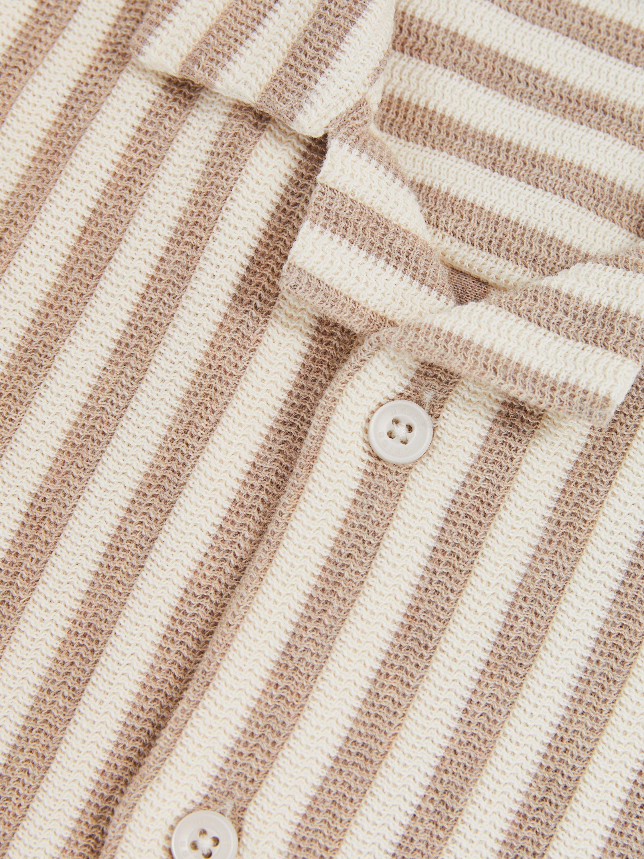 Product image 4 of 4, which shows Reiss Kids' Trig Stripe Short Sleeve Shirt, Stone/White, 6-7 years