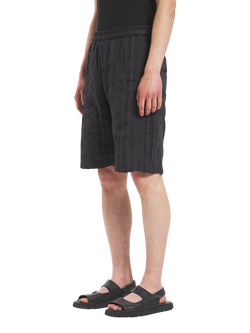 Barena Cana Linen Cotton Stripe Jogger Shorts, Grafite - view 2, Grafite