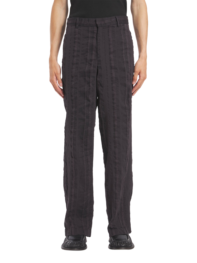 Product image 1 of 5, which shows Barena Delfo Linen Cotton Crinkle Stripe Wide Leg Trousers, Grafite, 28R
