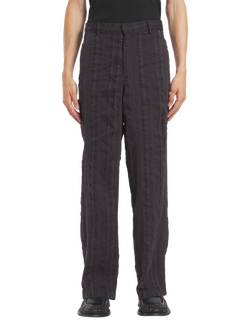 Barena Delfo Linen Cotton Crinkle Stripe Wide Leg Trousers, Grafite, Grafite