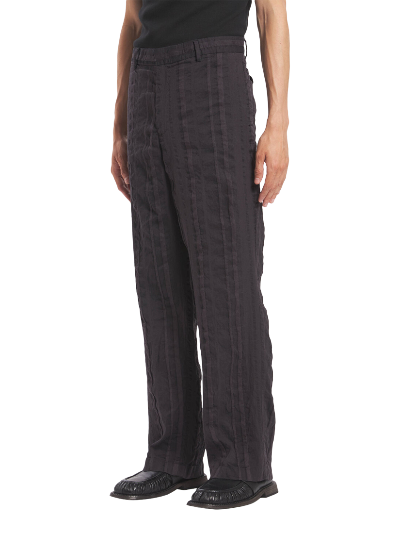 Product image 2 of 5, which shows Barena Delfo Linen Cotton Crinkle Stripe Wide Leg Trousers, Grafite, 28R