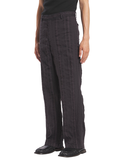 Barena Delfo Linen Cotton Crinkle Stripe Wide Leg Trousers, Grafite - view 2, Grafite