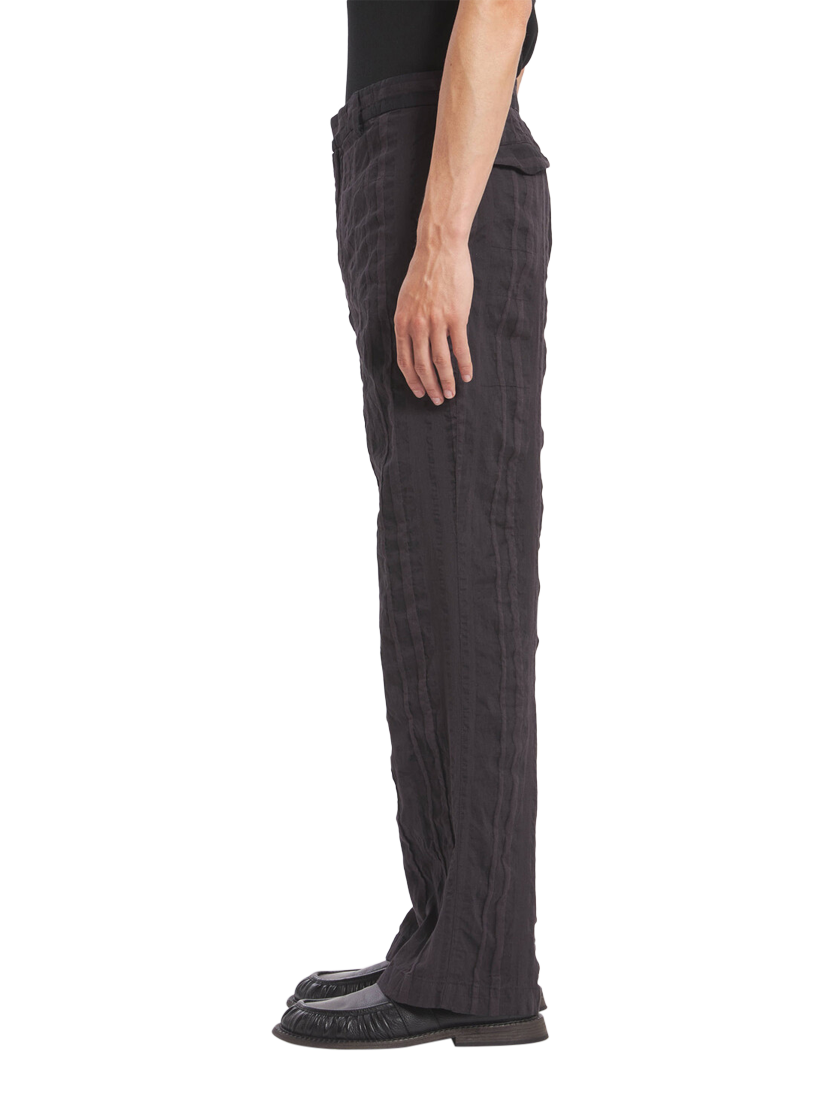 Product image 3 of 5, which shows Barena Delfo Linen Cotton Crinkle Stripe Wide Leg Trousers, Grafite, 28R