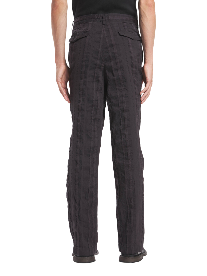 Product image 4 of 5, which shows Barena Delfo Linen Cotton Crinkle Stripe Wide Leg Trousers, Grafite, 28R